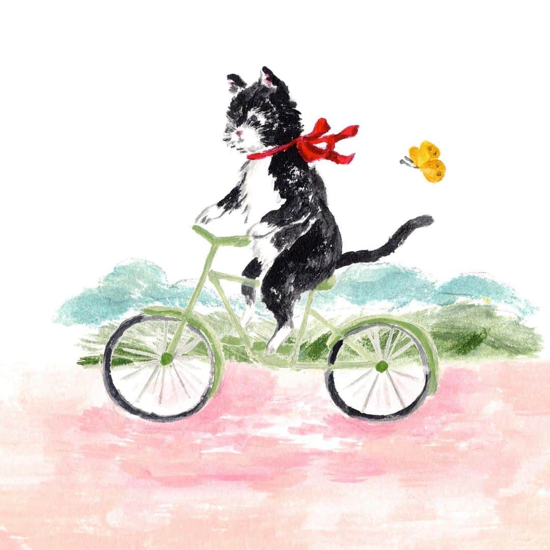 利光春華さんのインスタグラム写真 - (利光春華Instagram)「ネコと自転車🐈‍⬛  #イラストレーション #illustration #artwork #絵本 #利光春華」10月12日 10時11分 - harukatoshimitsu