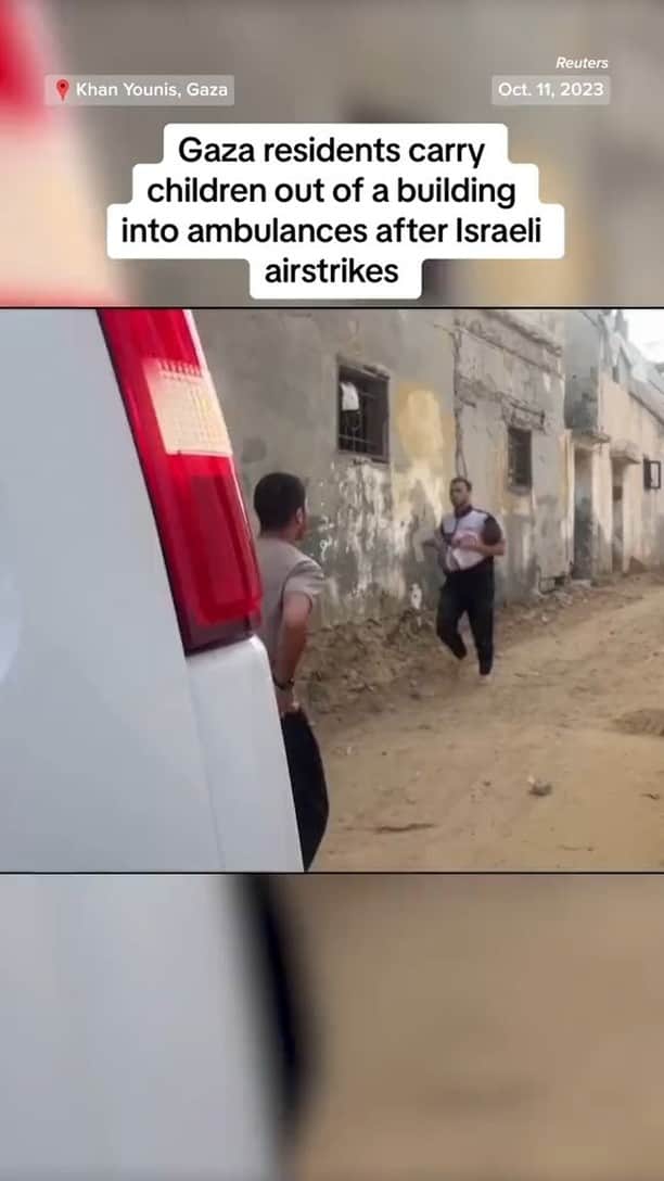 NBC Newsのインスタグラム：「Families are carried into an ambulance following Israeli airstrikes in Gaza.」