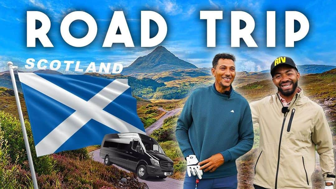 ジェイ・ボスロイドのインスタグラム：「SCOTLAND ROAD TRIP🏴󠁧󠁢󠁳󠁣󠁴󠁿⛳️  OUT NOW! We took to the roads of Scotland for part 1 of our latest Roadshow!  Our first stop off was just West of Edingburgh to stay and play at the stunning @dalmahoyhotel in some treacherous Scottish conditions☔️😂  Head over to YouTube to watch! (Link in bio)  Thanks to @golftravelcentre for arranging this trip👊🏽  • #golf #golfinscotland #lovegolf  #golftrip #outtaboundzshow」