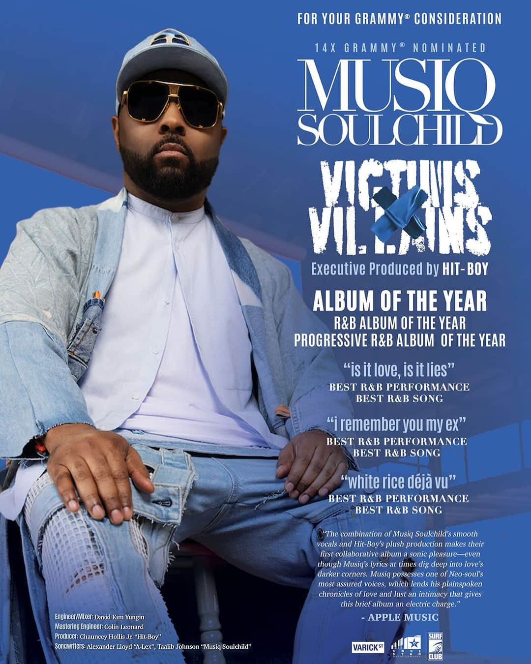 ミュージック・ソウルチャイルドのインスタグラム：「1st Round of Grammy®️ Nomination Contenders Voting Starts TODAY!!  FOR YOUR GRAMMY®️ CONSIDERATION   @MusiqSoulchild VICTIMS & VILLAINS Prod By @HitBoy  🌟Check Out The FYC LINK IN BIO🌟   Album of the Year R&B Album of the Year Progressive R&B Album of they Year   White Rice Déjà Vu:  	•	R&B Performance 	•	R&B Song   I Remember You My Ex: 	•	R&B Performance 	•	R&B Song   Is It Love, Is It Lies: 	•	R&B Performance 	•	R&B Song  Credits: Engineer @davidyunginkim | Co-Writer @lexontheboard | Mastering Colin Leonard | Cover Stylist @kudzi.thnkgod | Photo @joneswithme   #RecordingAcademy #GrammyNominations #GrammyVoters #Grammys®️」