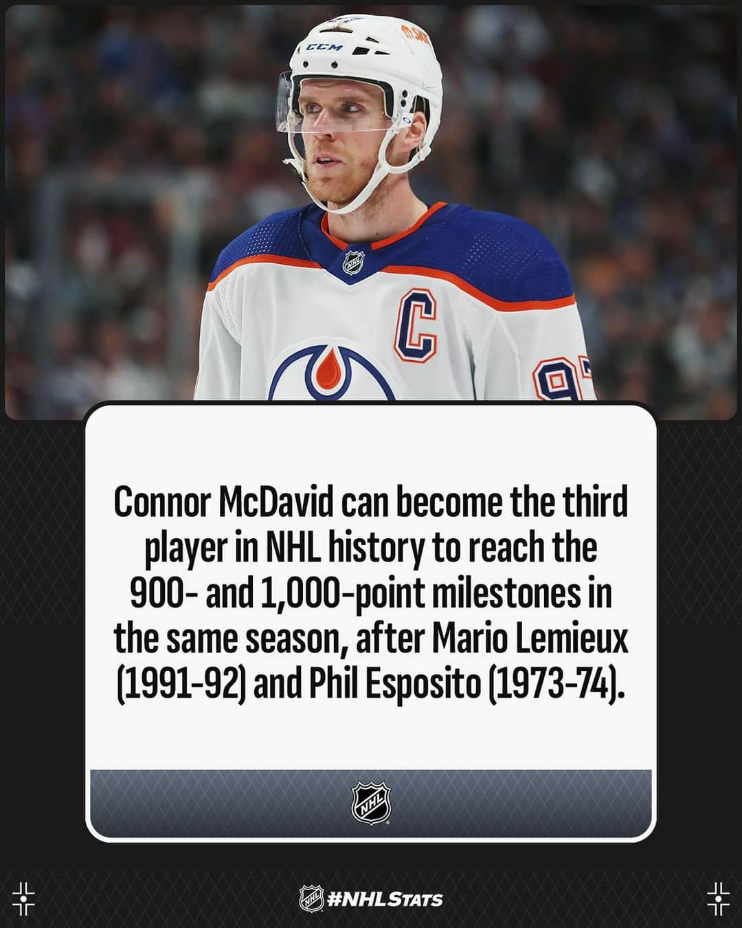 NHLさんのインスタグラム写真 - (NHLInstagram)「Connor McDavid, who has increased his point total in three straight seasons, is set to begin his ninth NHL campaign after concluding 2022-23 with 153 points – the highest single-season total by any player in 27 years. #NHLStats   Watch his season debut tonight on @Sportsnet (10 p.m. ET at VAN) and swipe to preview some of the milestones he can achieve in 2023-24. #NHLFaceOff」10月12日 4時07分 - nhl