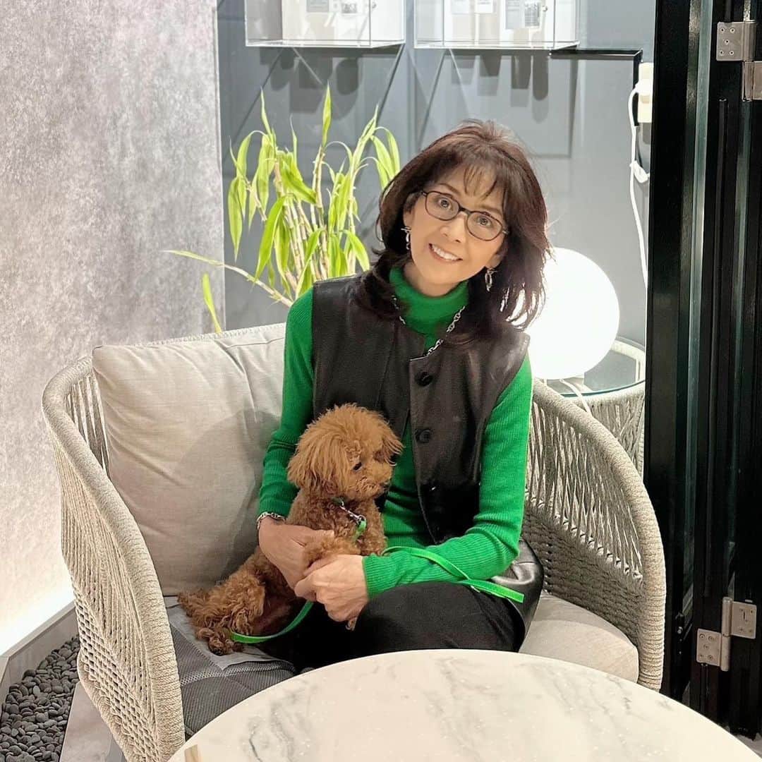 柏木由紀子のインスタグラム：「レザーのジレで グリーンxブラックコーデ。 コートを出すまでのこの時期、ジレは活躍しますね😊 木曜日 今日もよき一日を💚 @mgc_cafe   #柏木由紀子ファッションクローゼット 好評発売中！ 全て私物🌷 (ブランド詳細掲載あり) #楽天ブックスファッション部門1位獲得 #発売前重版 好評につき第二弾年内発売予定！  #坂本九音楽事務所 #坂本九 #坂本九柏木由紀子 #シニアファッション #シニア世代のファッション番長 #75歳 #70代コーディネート #60代コーディネート #50代コーディネート #柏木マダム #カシワギマダム #由紀子巻き #60代ヘアスタイル」