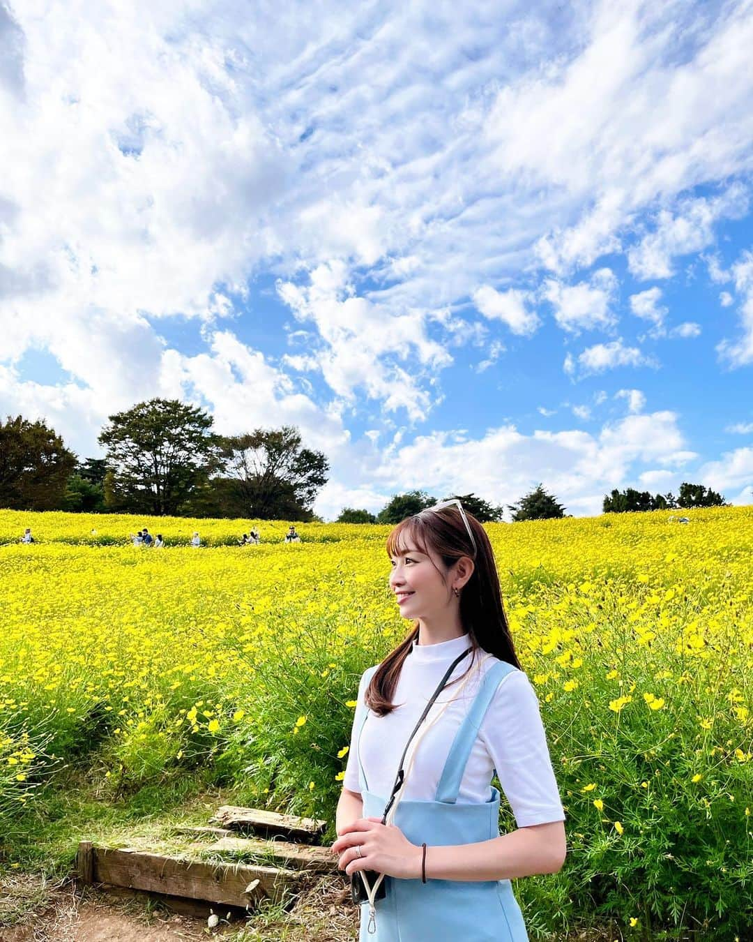 大寺かおりさんのインスタグラム写真 - (大寺かおりInstagram)「先週行った昭和記念公園💛 黄色いコスモスが満開で綺麗でした☺️ . コスコス畑の少し手前にある隈研吾さん設計の カフェにも寄ってみました☕️ いかにもー！な感じでした🪵 . 久しぶりに息子を高い高いをしたら めちゃくちゃ重くなっててビックリ😇 1秒キープするのもやっとでした。 本当すぐ大きくなっちゃうなぁ。 しみじみ。 . . ただいま体調を崩しておりましてお仕事関係の皆様に ご迷惑をおかけしております😢申し訳ありません。 . 体調不良で仕事を休んだのは多分この10年なかったので RSK時代に交通事故にあったとき以来かと。 (打撲&鼻の骨にヒビが入り1日休みをもらいました) . 来週の復帰に向けて、のんびり過ごしつつ (育児は休めないのでちょっと大変ですが🙂) 息子にたくさん癒してもらってます。 . #秋到来 #昭和記念公園 #男の子ママ #1y9m #子連れお出かけ #みんな大好き隈研吾先生 #カフェ」10月12日 18時46分 - kaori_ootera