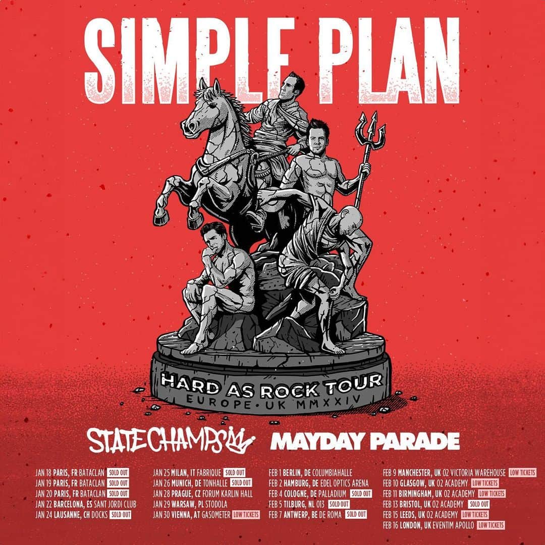 Simple Planさんのインスタグラム写真 - (Simple PlanInstagram)「We’re getting closer to 2024 and the start of our Europe and UK tour with our friends @statechampsny and @maydayparade ! 🤩🤩🤩   All 3 of our Paris shows are now officially sold out, as well as Lausanne, Milan, Munich, Cologne, Tilburg, Antwerp and Bristol! 🤯🙌🙏  🚨The rest of the shows are selling fast so make sure you grab your tickets and VIP spots before they’re gone!🚨  See you at the shows! 🤘⚡️🤘  📸 @annaleemedia」10月12日 19時00分 - simpleplan