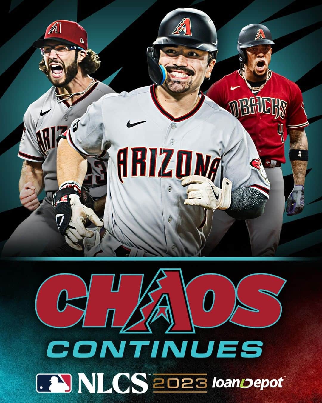 アリゾナ・ダイヤモンドバックスのインスタグラム：「THE CHAOS CONTINUES.  WE'RE HEADED TO THE NLCS!!!」
