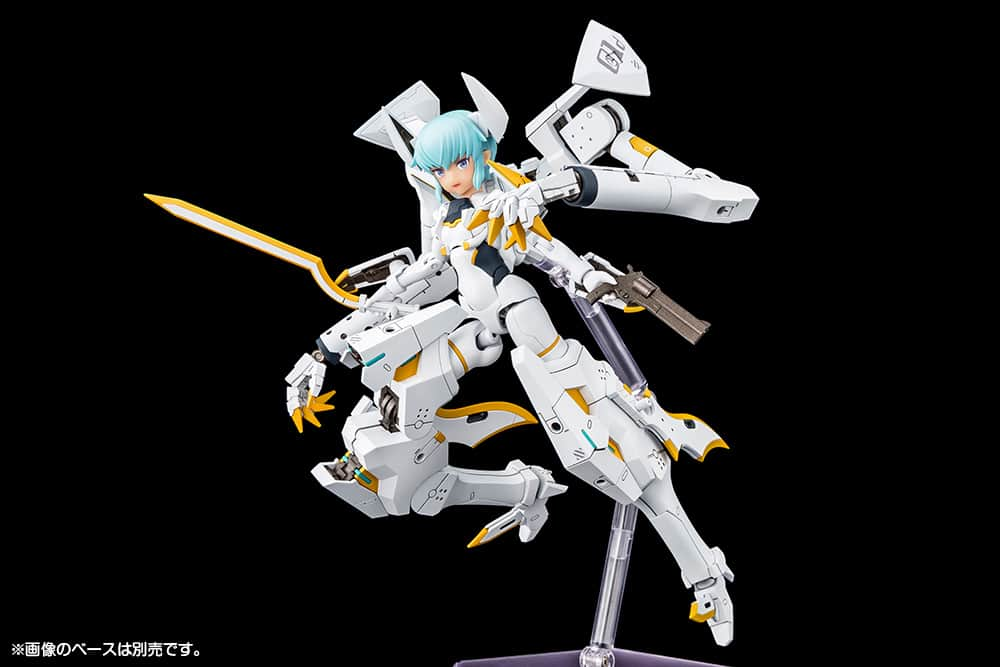 株式会社 壽屋 コトブキヤのインスタグラム：「The collaboration between Busou Shinki and Megami Device continues!  TYPE DEVIL STRARF is back with an all-new color scheme in Kotobukiya’s Megami Device style!  This kit is based on the powerful design by Humikane Shimada using current plastic model standards, all while paying maximum respect to previous models. The coloring and joint details have all been taken into consideration to produce an easy-to-assemble design that truly shows off the evolution of model kits.  The "machinika" body, updated from MMS by Masaki Apsy himself, is a must-see. This model strikes an excellent balance with the existing Megami Device series by incorporating essential elements to recreate certain postures, such as a hip joint structure that allows the figure to sit while hugging her knees.  As a bonus for long-time fans to enjoy, expansion joints with a diameter of 3.3mm are included, allowing for the use of parts from older items.  (This may require some adjustment for certain Busou Shinki models. These parts should be adjusted by the user.)  © KOTOBUKIYA ©Masaki Apsy ©Toriwo Toriyama ©Konami Digital Entertainment  Available March 2024.」