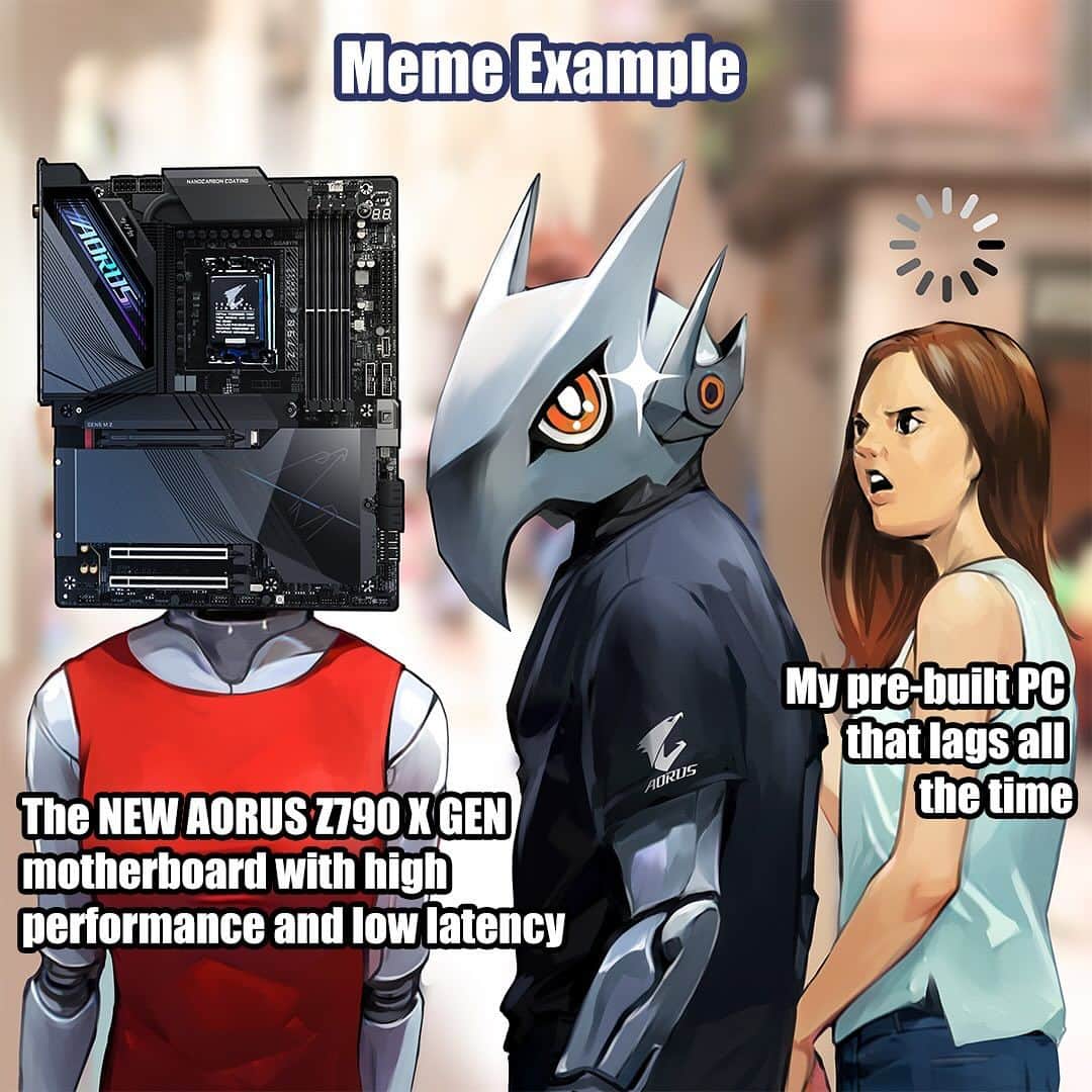 9GAGさんのインスタグラム写真 - (9GAGInstagram)「🎁Meme This Giveaway 🎁 The AORUS Z790 X Gen motherboards are the most powerful platforms ever built for the next-gen Intel® Core™ processors. Here's how you can win one!  1. Follow AORUS @aorus_official 2. Meme the photo by typing captions in the comments OR upload your version with hashtag #AORUSMemeThis2023 on your public profile. You can submit more than once.  🏆 Prizes 1st Prize: Z790 AORUS MASTER X motherboard x 1 winner 2nd Prize: Steam code US$20 Gift Card & AORUS M6 mouse x 10 winners  🌟The AORUS Z790 X Gen motherboards are engineered to deliver industry-leading DDR5 performance and a suite of advanced features, all aimed at providing unparalleled next-generation capabilities.  Check out 👉🏻 @aorus_official to learn more!  #AORUS #GIGABYTE #Z790X #Gaming #GamingCommunity」10月12日 13時15分 - 9gag