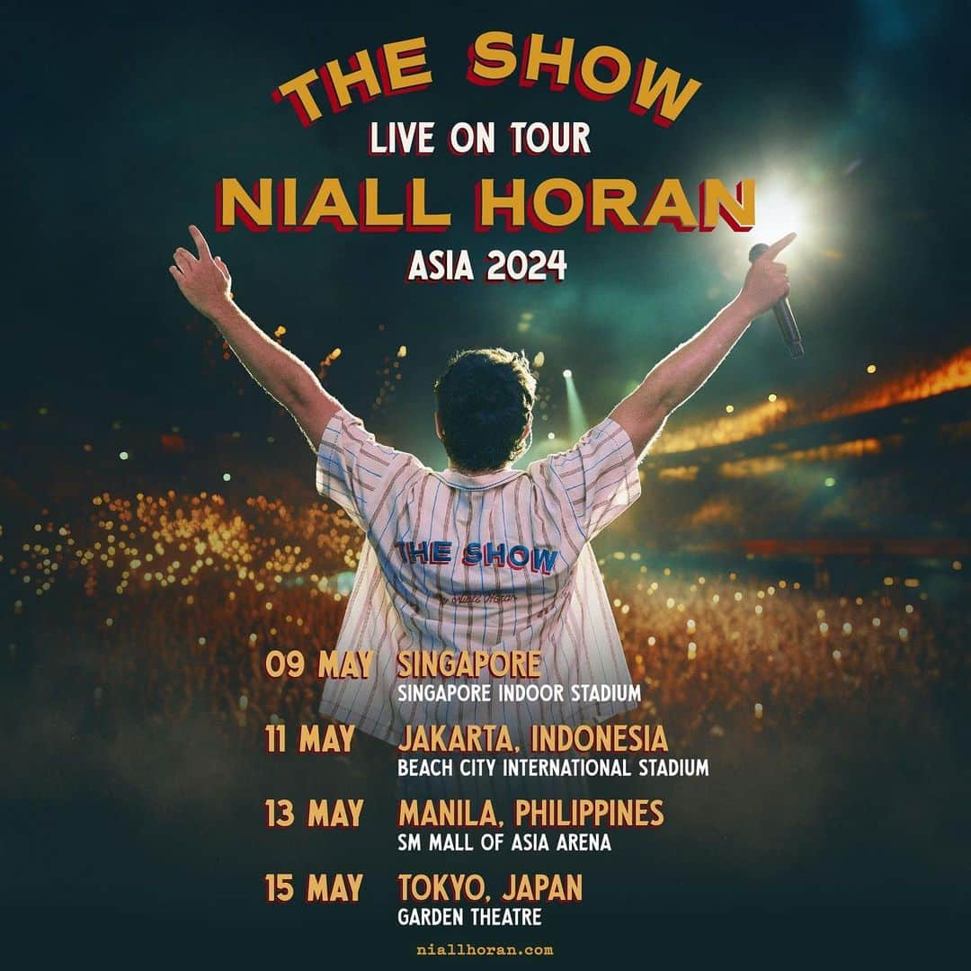 ナイル・ホーランのインスタグラム：「I’m bringing The Show Live On Tour over to Asia next year ! The Tokyo date is on sale now and tickets for Singapore, Jakarta and Manila go on sale 18 Oct . Sign up for my newsletter at niallhoran.com for access to Monday’s presale」