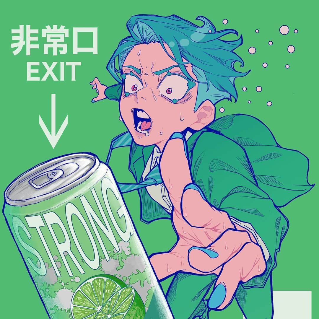 世津田スンのインスタグラム：「逃げ場がない人の非常口  "Emergency exit for those with no way out"  🔵#イラスト#アート#絵#画#イラストレーター#デザイン#イラストグラム#創作#絵描きさんと繋がりたい#人物画#ファッションイラスト#illustration#illustrator#art#design#drawing#artist#painting#artwork#sketch」