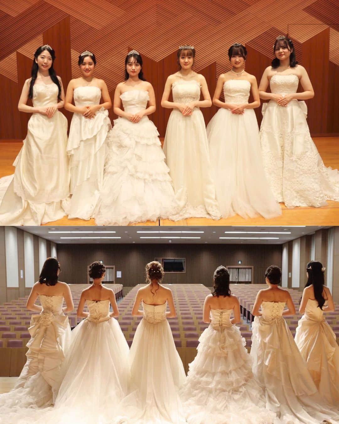 後藤沙梨花のインスタグラム：「ごきげんよう🌸  株式会社プラコレ(@dressyonline_  @placole_dressy )様より、コンテストでファイナリストが着用するウェディングドレスをご協賛いただきました✨  ファイナリスト一人一人の魅力を引き出すウェディングドレスで、バックデザインもとても素敵です💍  360度どこから見ても素敵なウェディングドレスをありがとうございました👰‍♀️♡  #学習院女子大学 #和祭 #gwc #Missgwc2023 #misscontest2023 #ミス和コンテスト #ミスコンテスト　#ミス和 #gakushuinwomenscollege #ミス和コンテスト2023 #ミスコン #春からgwc #学女 #学女ミスコン #ミスコンファイナリスト #ウェディングドレス」