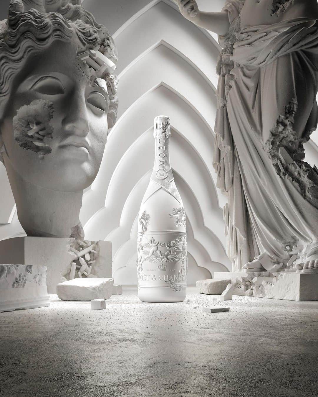 LVMHのインスタグラム：「Seeking a convergence of art and the artistry of winemaking, @moetchandon extended an invitation to the visionary Daniel Arsham to translate the essence of cellar master Benoît Gouez's idea of Haute Oenologie - embodied in Collection Impériale Création No. 1 - into a masterpiece.  #LVMH #MoetChandon」