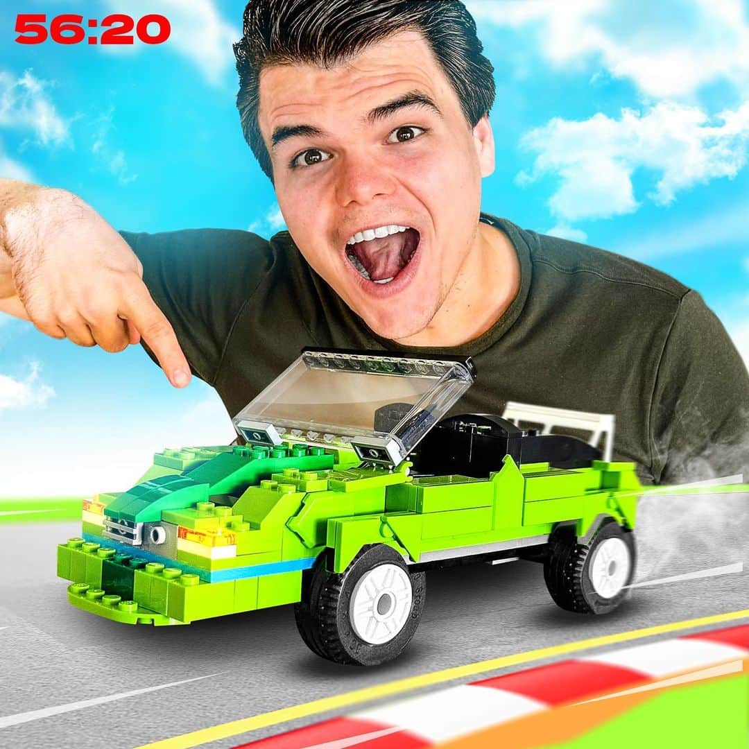 LEGOのインスタグラム：「GUYS It’s world play day, so to get involved I’m bringing my online racing games to real life. The @LEGO Group challenged me to game in real life and race to build a car in under 60 minutes,  I did it in 56 minutes, of course we went green, it was super fun! Now over to you, I challenge you to step out of the virtual gaming world, have fun with @LEGO bricks and set yourself some fun IRL challenges. I challenge you to do an epic car build and beat my time using whatever @LEGO bricks you have at home #ad #SuperpowerOfPlay #WorldPlayDay #LEGOPartner」