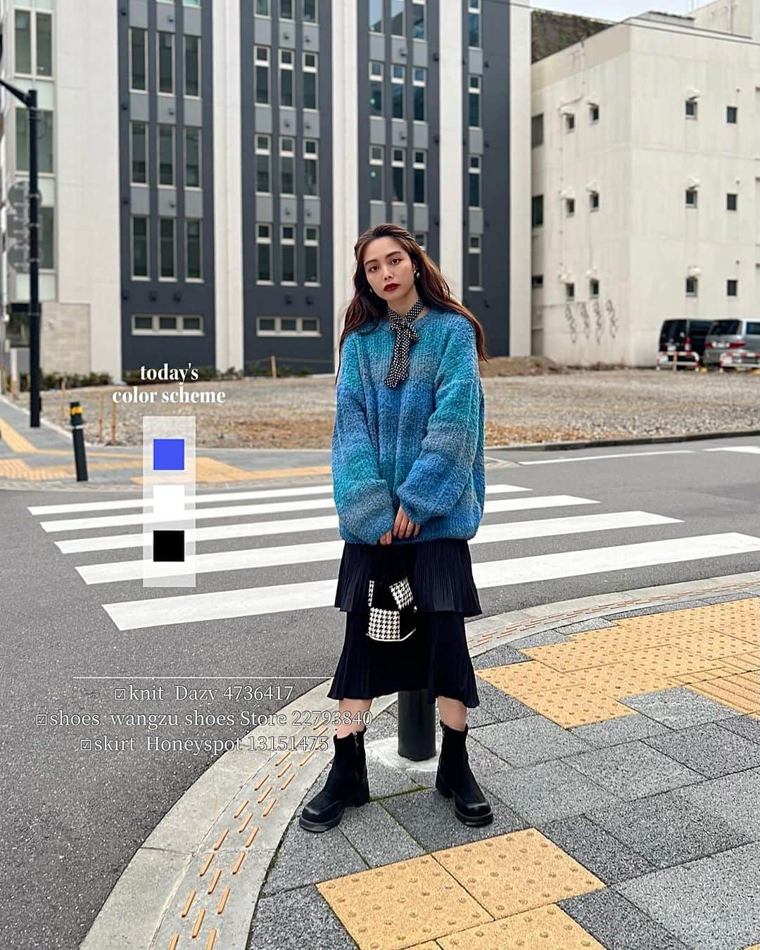 芦住彩來のインスタグラム：「カラーニット🧶  色に一目惚れして買ったやつ。  　 ちなみにオールSHEINコーデ。  ニット　Lサイズ スカート　ワンサイズ  #SHEIN #SHEINforall #besheinモデル #ファッション好きさんと繋がりたい」