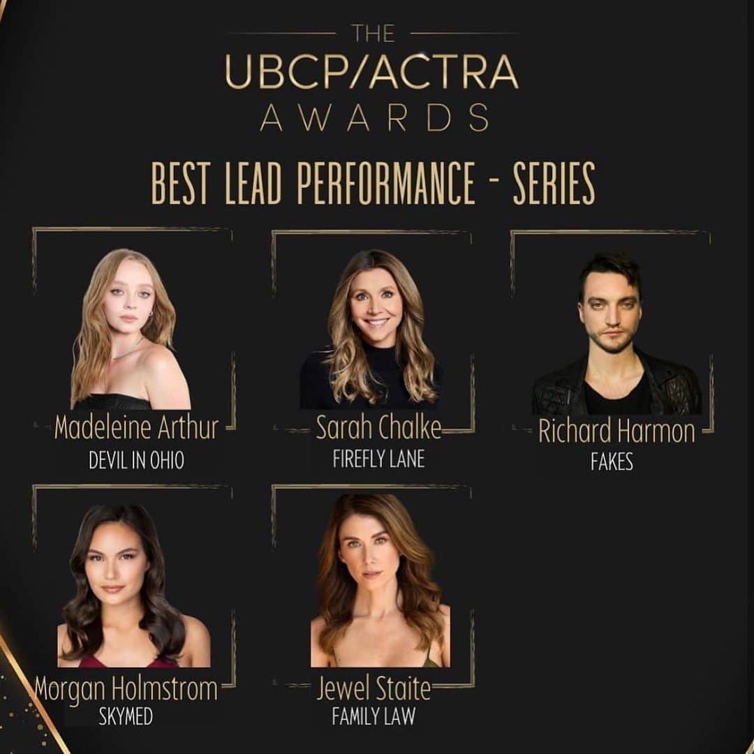 ジュエル・ステイトのインスタグラム：「Grateful for the recognition from my union members at @ubcp_actra for a show I love with all my heart. Thank you. ❤️」
