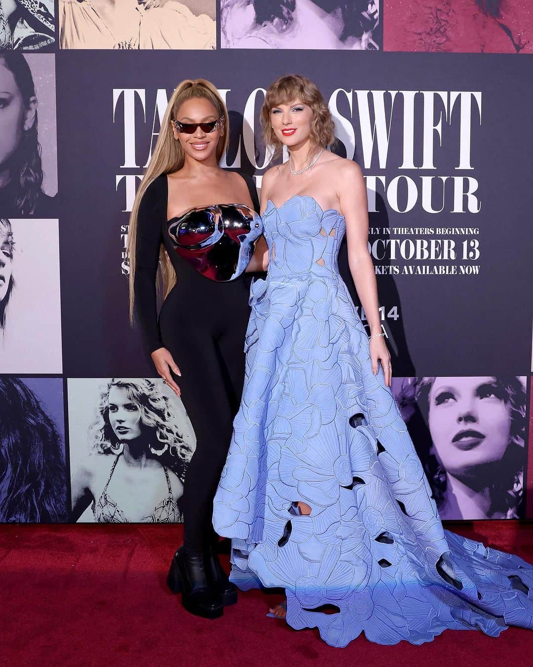 The Zoe Reportのインスタグラム：「So much power in one photo. #Beyoncé joined #TaylorSwift at the premiere of the “Eras Tour” concert movie, wearing @laquan_smith and @oscardelarenta respectively.   📷: Getty」