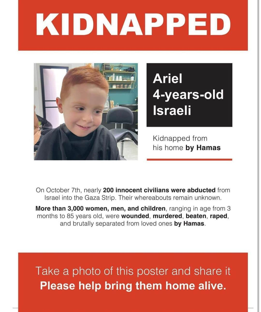 ベイビー・アリエルのインスタグラム：「i am completely heartbroken and traumatized over the hundreds of innocent lives violently taken by hamas. these faces are only a few of the many civilians who have been kidnapped. please, let’s share their names, their stories, and do everything we can to bring them home. if you have any information, link is in my bio. i stand with my Jewish community, my family, and the entire Israeli population, today and everyday. let’s #bringthemback 🇮🇱💙」