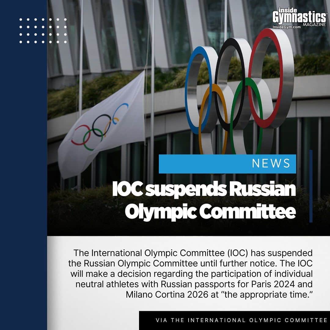 Inside Gymnasticsさんのインスタグラム写真 - (Inside GymnasticsInstagram)「Breaking News! The IOC has suspended the Russian Olympic Committee indefinitely. This decision impacts both the upcoming Paris 2024 Summer Olympics and the Milano Cortina 2026 Winter Olympics.」10月13日 0時56分 - insidegym