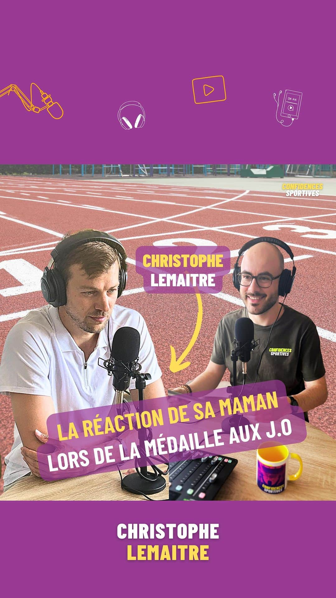 クリストフ・ルメートルのインスタグラム：「🎙️ L’anecdote sympa sur l’après finale aux J.O  🎧 Christophe Lemaitre, médaillé olympique   🔗 Lien en bio pour écouter l’épisode   #podcast #athletisme #sprint #christophelemaitre #confidencesportives #metz #moselle #paris2024 #annecy #aixlesbains #usainbolt #equipedefrance  #medaillesolympiques #souvenirs #interview」