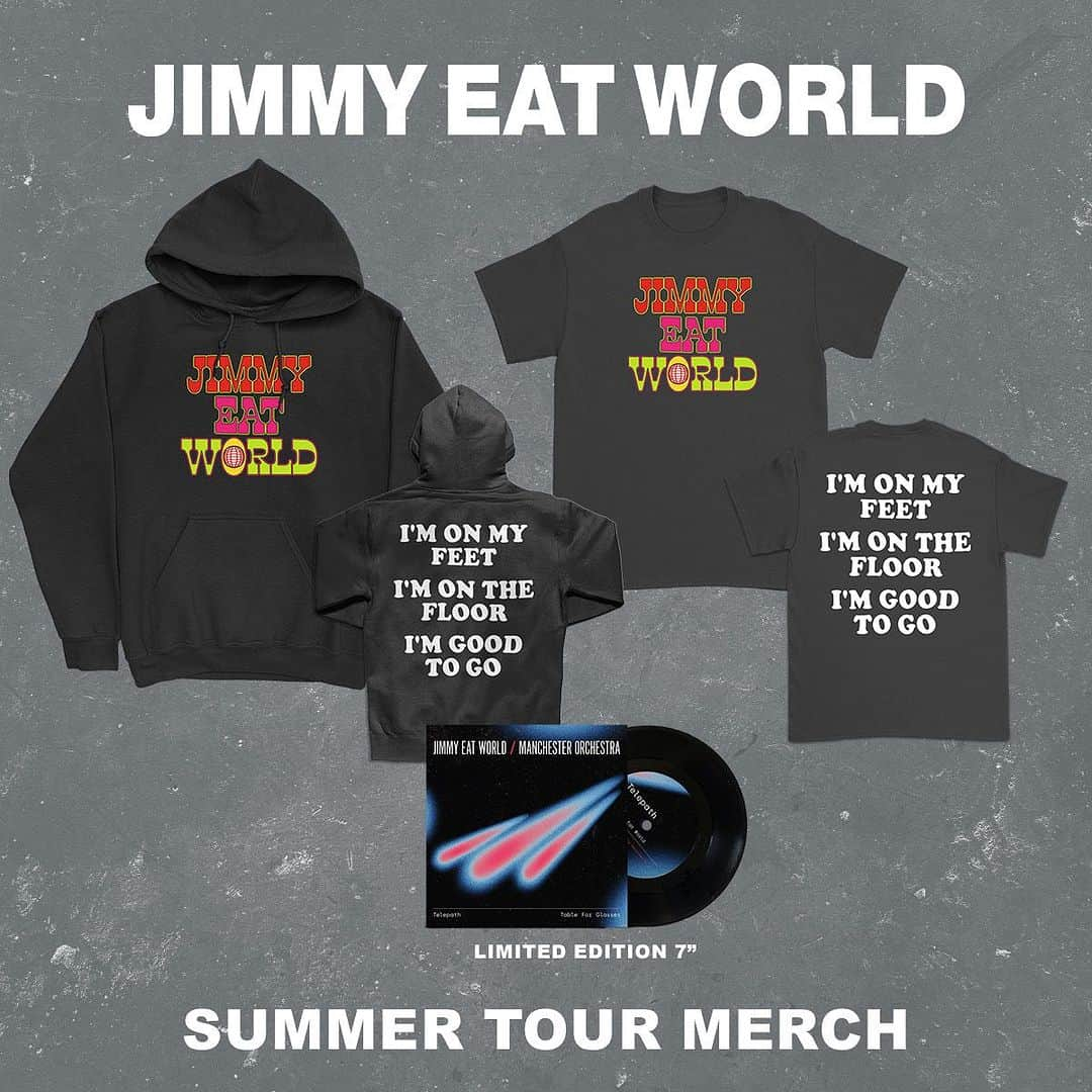 Jimmy Eat Worldのインスタグラム：「In case you weren’t able to grab merch at our Amplified Echoes Tour with @manchesterorchestra this summer, we’ve added some of the items to the store, including the exclusive VIP split 7” vinyl. When they’re gone, they’re gone! Come check it all out in the official store today!」