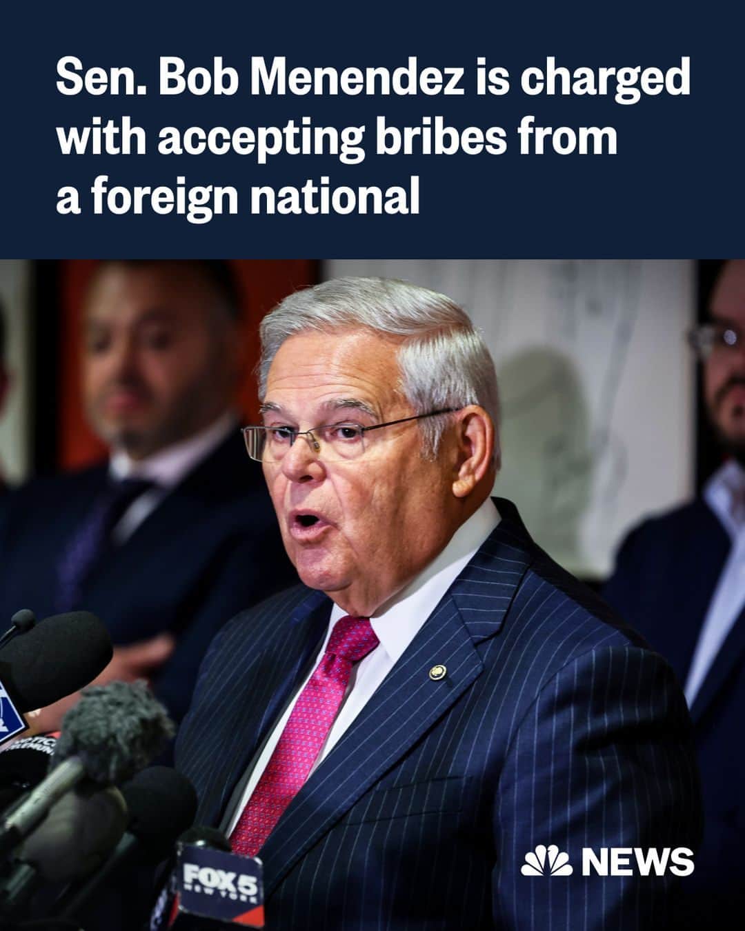 NBC Newsのインスタグラム：「Sen. Bob Menendez was hit with new charges Thursday accusing him of accepting bribes to behalf of a foreign government and acting as foreign agent, according to a new indictment.  Menendez and his wife, Nadine, last month pleaded not guilty to corruption charges alleging that he and his wife used his influence to pocket hundreds of thousands of dollars in bribes.  Read more at the link in bio.」