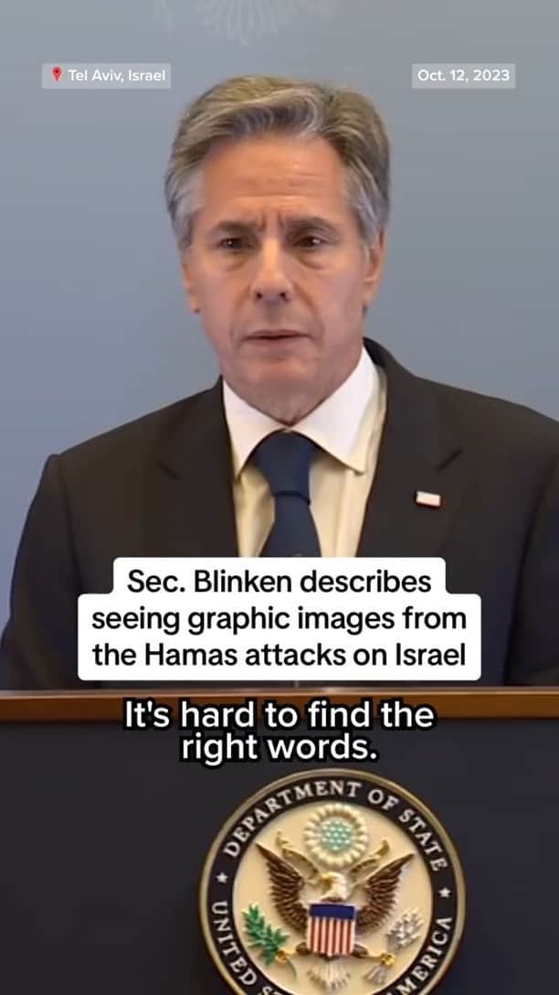 NBC Newsのインスタグラム：「Sec. Blinken describes some of the graphic images the Israeli government showed him from the Hamas attacks on Israel, calling it "depravity in the worst imaginable way."」