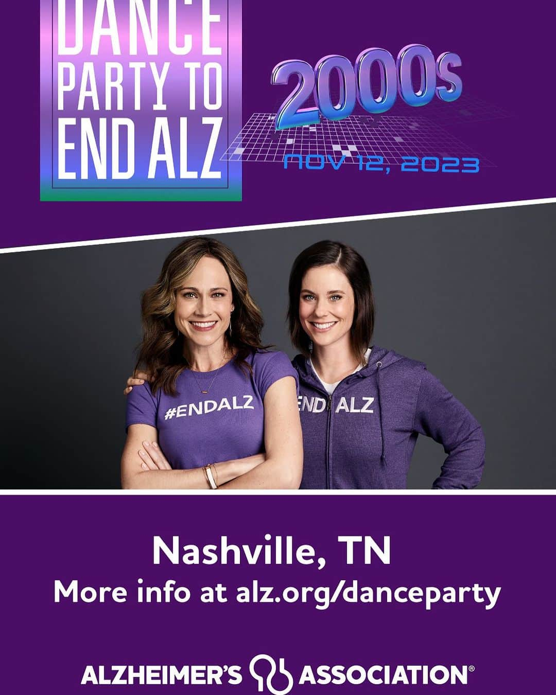 サラ・ドリューのインスタグラム：「Friends!! I’m joining my tv sister @ashleywilliamsandcompany and @nikdeloach along with many other hallmark stars to dance the night away to support the fight to end Alzheimer’s.  Please come join us! Tap the link in my stories to get tix!! It's that time of year again: Time to hit the dance floor at #Dance2EndALZ! Join me on Sunday, Nov. 12, in Nashville for a party packed with dancing and hits from the 2000s from an incredible lineup of stars, all in support of the fight to end Alzheimer's. Get your tickets today! #ENDALZ」