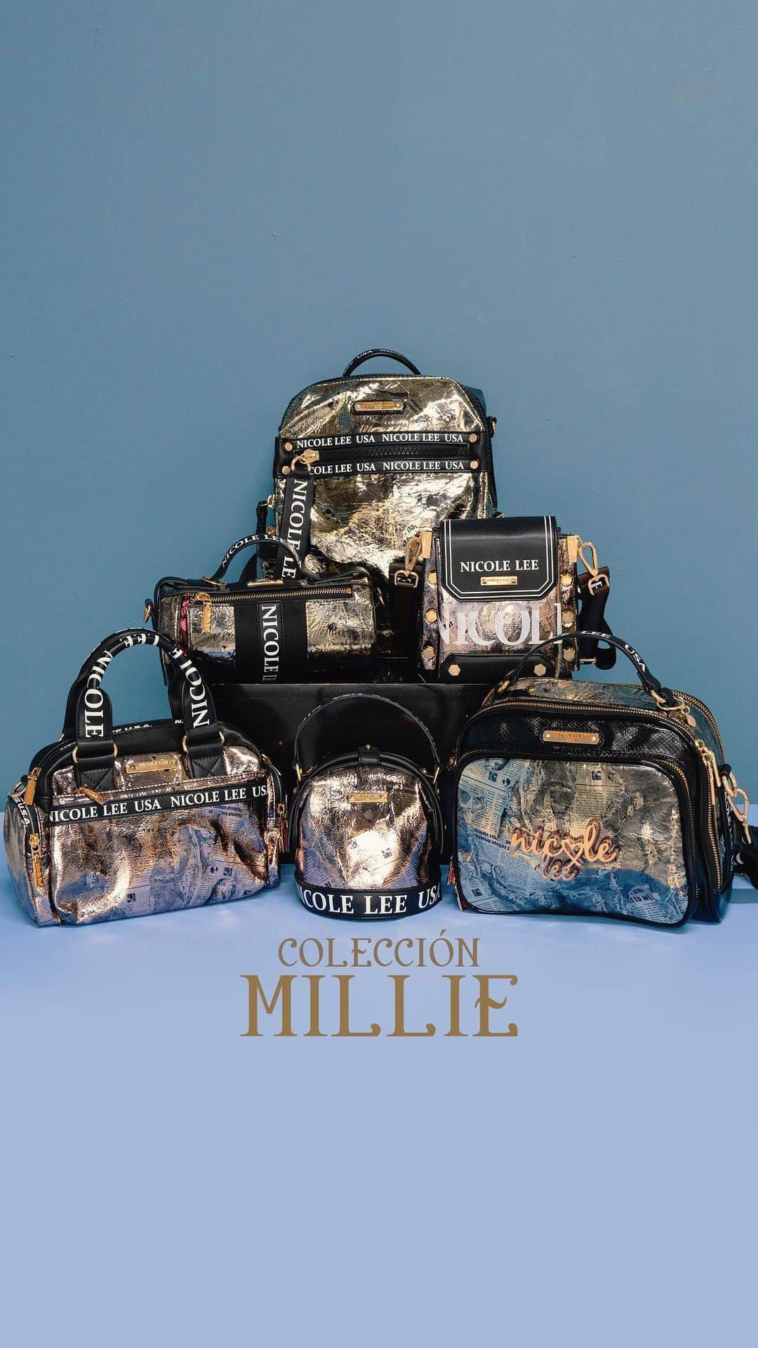 ニコールリーのインスタグラム：「Our Millie Collection is out looking trendier than never. With its futuristic metallic look it will style your outfits in vogue 💋  Tap to see the new collection or visit our website (link in bio)!  #nicoleleeusa #lovemehatemeNL #newarrivals #aw23 #butterflower #handbag #accessories #millie」