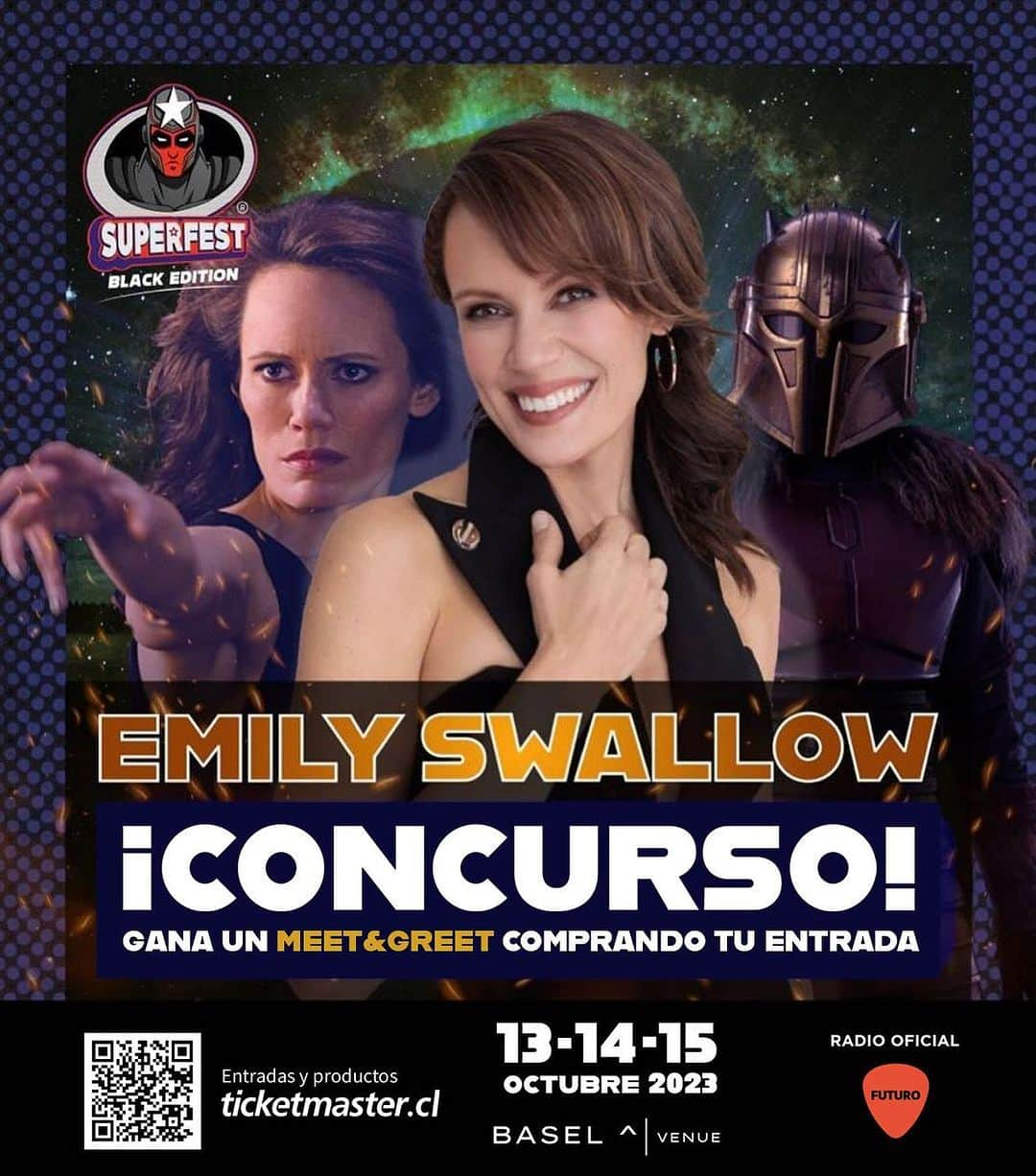 エミリー・スワローのインスタグラム：「‼️ESTA ES TU OPORTUNIDAD DE GANAR UN MEET&GREET JUNTO A EMILY SWALLOW‼️🔥  👉🏻¿Alguna vez soñaste en conocer a la talentosa @bigeswallz en persona? ¡Pues este es tu momento! 🤩 🎟️ Todo lo que necesitas hacer es conseguir tus entradas para los días 13, 14 y 15 de octubre… ¡ASÍ DE FÁCIL!😱🖤  🎫 Cómpralas YA! a través de @ticketmastercl 🚀  ¡No te quedes fuera de esta oportunidad única!🚀  🔜  Más Info en nuestras redes y www.superfestchile.com   🎙️Radio Oficial @futurofm   Nos vemos desde mañana en @basel.cl 📍 Ubicado en @mallbarrioindepen   #superfestchile #superfestblackedition #cómics #santiagodechile #entretenimiento #cosplayers  #películas #seriestv #starwars #cosplay #mexico #radiofuturo #ticketmaster #emilyswallow #michaelcudlitz #lochlynmunro #thewalkingdead #themandalorian #scarymovie #concurso」