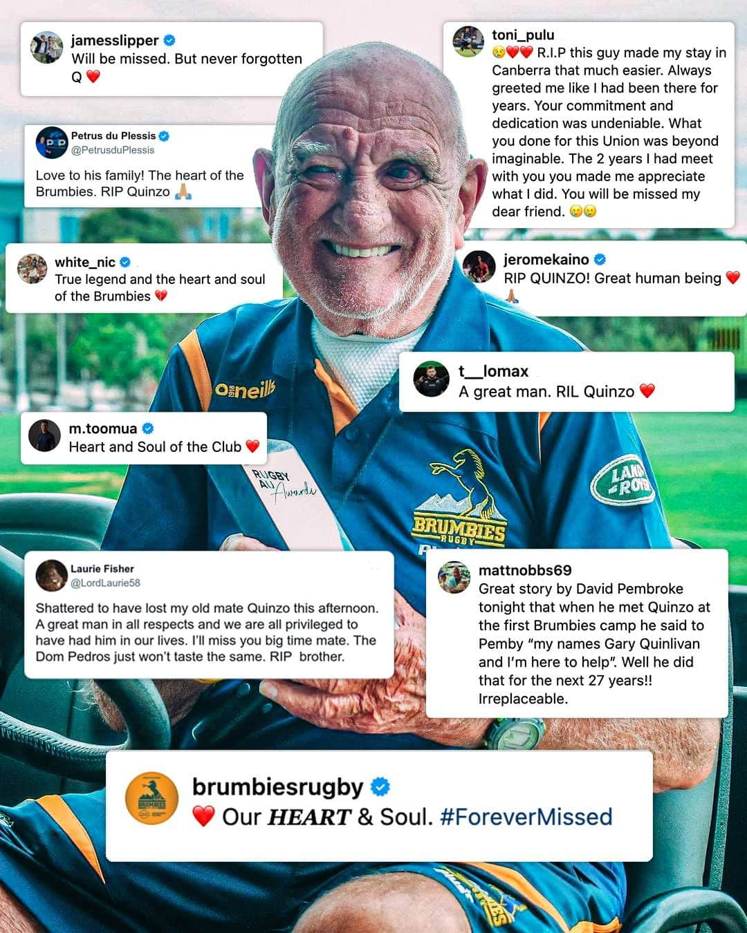 Super Rugbyさんのインスタグラム写真 - (Super RugbyInstagram)「The heart and soul of @brumbiesrugby.  The wider rugby community is mourning the passing of Garry 'Quinzo' Quinlivan.」10月13日 9時43分 - superrugby