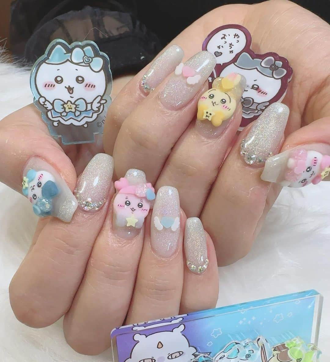 香織のインスタグラム：「まじかる🌟  #nail#ちいかわネイル#ハチワレ#ハチワレネイル#キャラネイル#먼작귀#大阪ネイルサロン#まじかるちいかわ」