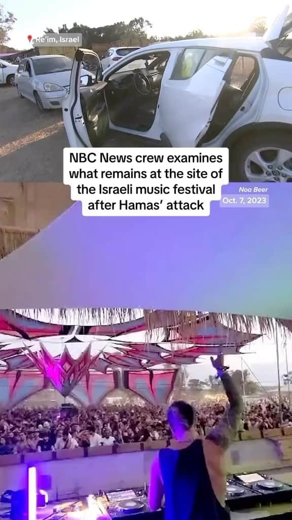 NBC Newsのインスタグラム：「Abandoned cars, drinks and belongings strewn around the desert are all that remain at the site of the Israeli music festival that Hamas attacked.」