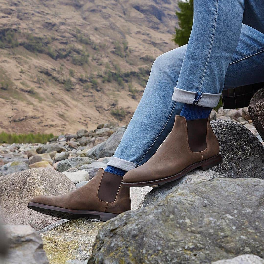クロケット&ジョーンズのインスタグラム：「Chelsea 5 in Natural Rough-Out Suede - This season sees a new lighter colour option, Natural Rough-Out Suede, joining the very popular Dark Brown. Natural Rough-Out has a depth of colour to it that offers connotations of the ‘Wild West’. . #crockettandjones #madetobeworn #AW23 #roughoutsuede」