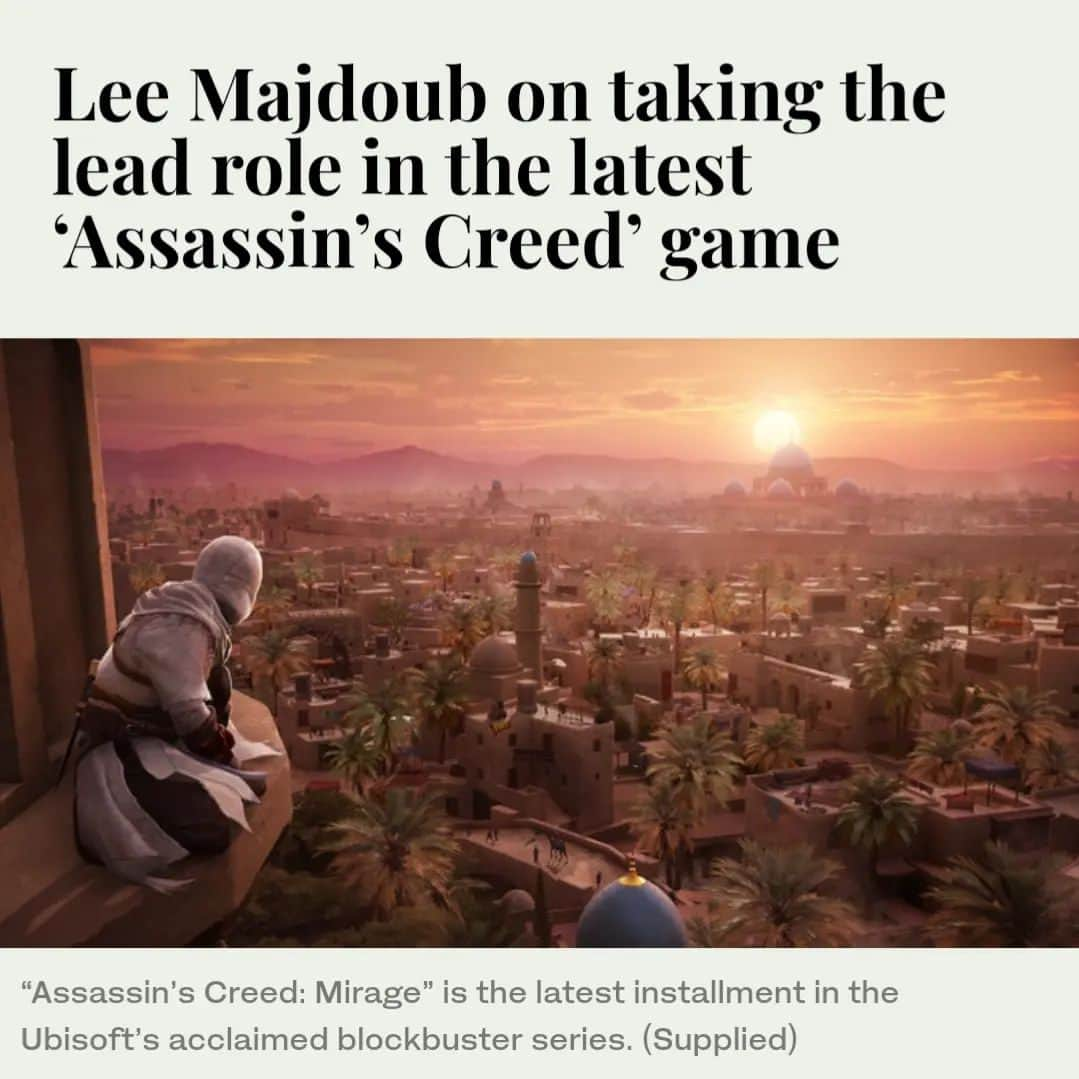 リー・マジャブのインスタグラム：「Thank you Assassin's Creed Mirage team for an incredible game & story. 🦅🤍⚔️  Representation matters. Representation inspires.  Representation heals.  Link in my story ❤️  Thank you @whmullally for the great article.」