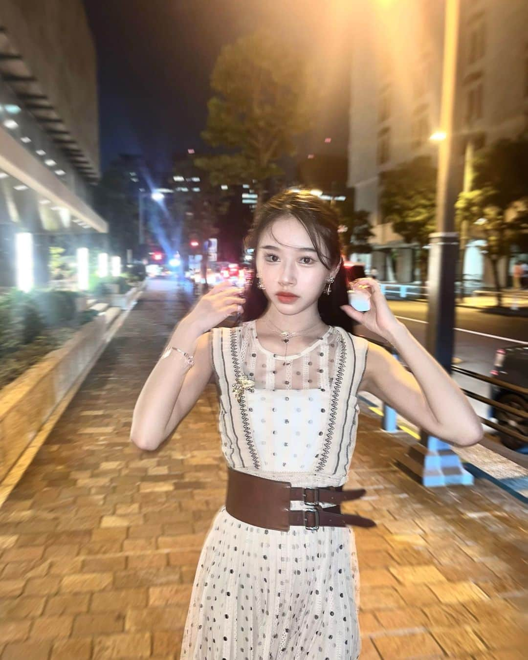 天翔天音のインスタグラム：「夜の🌇   #夏終わりだね   #天翔天音 #05 #ワンピース #code #fashion #ootd #ljk #jk3 #夜 #街」