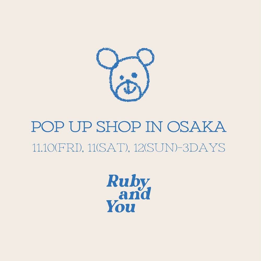 RUBY AND YOUのインスタグラム：「POP UP SHOP OSAKA  2023FW COLLECTIONを取り揃えて皆様のお越しをお待ちしております。  ━━━━━━━━━━━━━━━━ POP UP SHOP OSAKA ──────────────── ▪┈場所┈▪ 大阪府大阪市西区南堀江1-11-8 ルーブルコート南堀江#301  【心斎橋】駅より徒歩6分 【四ツ橋】駅より徒歩2分 【難波】駅より徒歩10分  ▪┈日程┈▪ 11/10(金)12:00-18:00 11/11(土)11:00-18:00 11/12(日)11:00-18:00 ※混雑時は店内の人数制限を設けさせていただきます。  ━━━━━━━━━━━━━━━━ ディレクターAMO来店イベント ──────────────── ▪┈日時┈▪ 11/12(日)13:00-17:00  ▪┈参加条件┈▪ 税込¥20,000以上お買い上げのお客様  ▪┈内容┈▪ ディレクターAMOと2ショット写真撮影をいたします。 お客様のスマートフォンまたはカメラにて2ショット記念撮影をさせていただきます。  ▪┈ご注意┈▪ ・お買い上げ後その場で写真撮影となります。 ・円滑なイベント進行のため、他のお客様のご迷惑となるような会話はお控えいただけますようお願い致します。 ・イベント開催時間外にご購入いただいたお客様は、開催時間内にレシートをご持参の上、再度ご来店頂けましたら撮影が可能です。 ・レシートを紛失した場合はイベントへご参加いただけません。予めご了承くださいませ。 ・イベント内容が変更となる場合がございます。予めご了承くださいませ。  ━━━━━━━━━━━━━━━━ POP UP SHOP限定ノベルティ ──────────────── ▪┈アイテム┈▪ オリジナルステッカー  ▪┈プレゼント条件┈▪ POP UP SHOPにて、RUBY AND YOUの商品をご購入のお客様  ▪┈定員┈▪ 先着100名様 ※先着のため、限定数に達し次第終了となります。  ━━━━━━━━━━━━━━━━ アーカイブイベント ──────────────── RUBY AND YOUのアーカイブ商品を集めたお買い得なスペシャルイベント開催  ・ ・ ・ 【お知らせ】 ・商品のご試着が可能ですが、1度に2点までとさせていただきます。ご試着の回数に制限はございませんが混雑時は制限させていただく場合がございます。 ・オンラインで完売している商品も入荷致します。 ・商品の数に限りがございます。売り切れの際はご了承くださいませ。 ・商品の完売情報はInstagramにてお知らせさせて頂きます。 ・入場の整理券配布はございません。混雑時は入場制限を行いますので、店外にてお並び頂く場合がございます。 ・各種クレジットカード、現金、電子マネー、Paypayでのお支払いが可能です。 ・ベビーカー、お子様連れのご来店も可能です。 ・通販およびお取り置きはお受けしておりません。 予めご了承いただけますようお願い致します。  #rubyandyou」