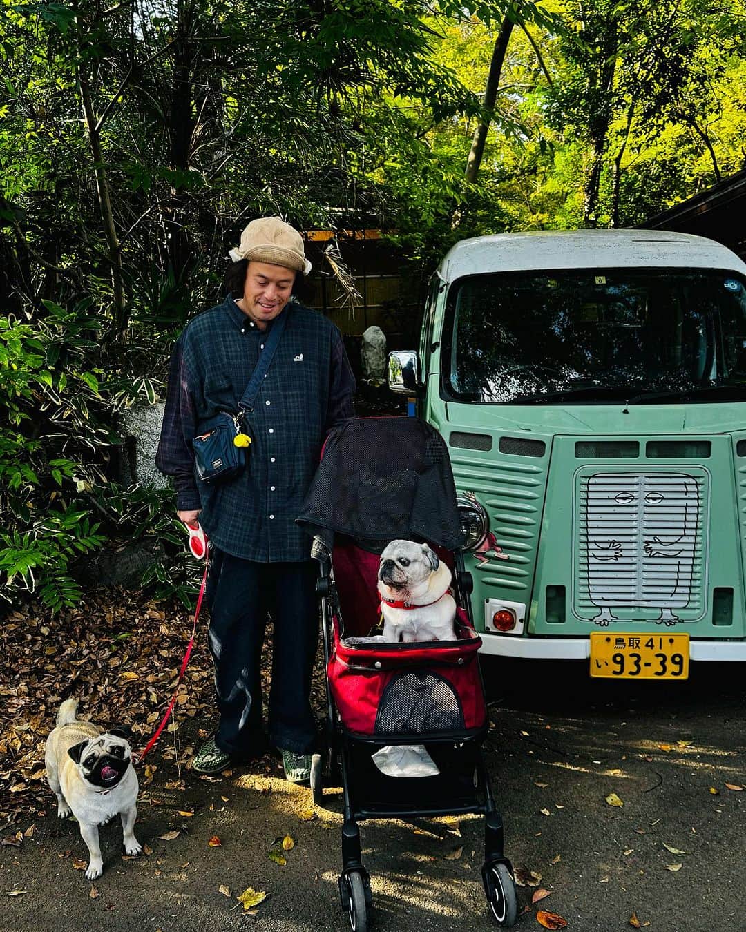 やついいちろうさんのインスタグラム写真 - (やついいちろうInstagram)「今日のこぶしとこはだと私  秋散歩  #pug #pugs #puglife #puglove #パグ #パグスタグラム #うちの犬がおじいちゃんになっちゃった」10月13日 16時54分 - yatsuiichiro