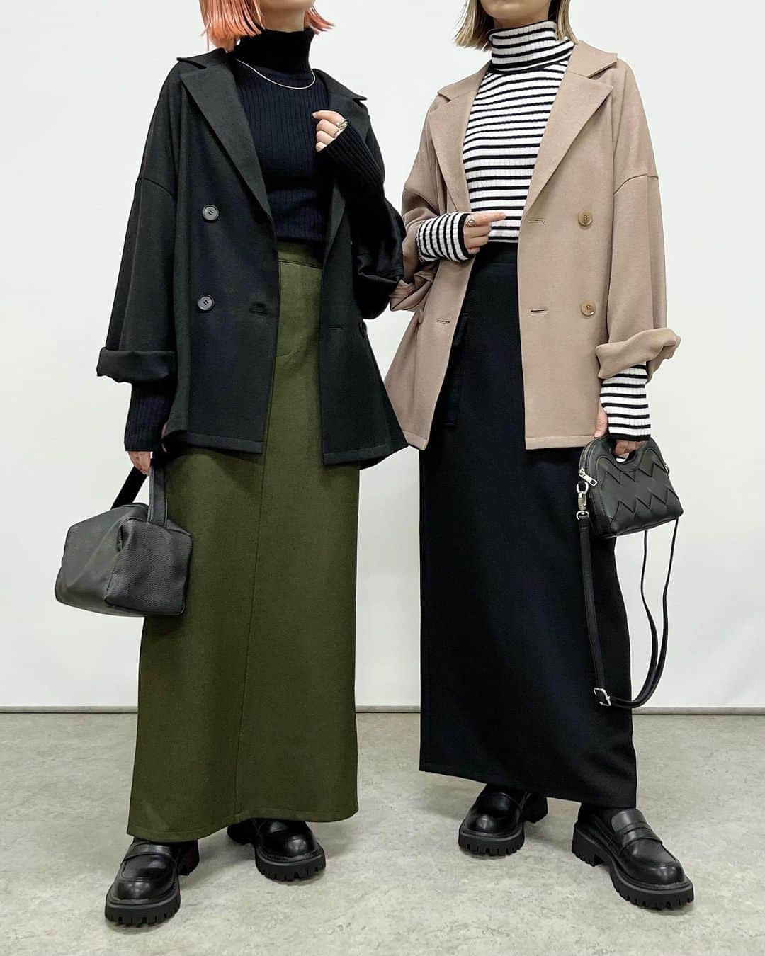 SAYUNAOさんのインスタグラム写真 - (SAYUNAOInstagram)「しまむら FLC×SAYUNAO 指穴付きリブニットを使った着回し7コーデ  9月27日(水)より一部店舗と オンラインにて発売された しまむらコラボアイテム🌿  日々コメントや購入のご報告など たくさん頂き本当に励みになっています♪ ありがとうございます✧˖°  伸縮性があって着心地がいい 指穴付きのタートルネックリブニット １枚でもレイヤードしても着れるので 持っているとコーデの幅が広がるアイテムです◎  ◼︎TT*タートルボーダーPO◼︎ ブラック Msize 529-2913 /  Lsize 529-2914 ◼︎TT*タートルニットPO◼︎ ブラック Msize 529-2915 / Lsize 529-2917  【3枚目】 GU ユニセックス #フランネルチェックシャツ (Lsize) しまむら TT*カーゴナローSK(Msize) ブラック 522-2900   【4枚目】 しまむら TT*MA1ベスト(Msize) ブラック528-1944、カーキ 528-1939 しまむら TT*ワイドPT(Msize) ブラック 525-6075、キャメル 525-6077  【5枚目】 GU WOMEN #パフィータッチオーバーサイズカーディガン (Lsize) しまむら TT*カーゴナローSK(Msize) ブラック 522-2900   【6枚目】 しまむら TT*リラックスオーバーJK(Msize) ブラック 528-2262、キャメル 528-2264 しまむら TT*ワイドPT(Msize) ブラック 525-6075、キャメル 525-6077  【7枚目】 GU ユニセックス #フランネルチェックシャツ (Lsize) GU WOMEN #ローライズバギージーンズ (Ssize)  【8枚目】 しまむら TT*MA1ベスト(Msize) ブラック528-1944、カーキ 528-1939 しまむら TT*カーゴナローSK(Msize) ブラック 522-2900 、カーキ522-2907  【9枚目】 しまむら TT*リラックスオーバーJK(Msize) ブラック 528-2262、キャメル 528-2264 しまむら TT*カーゴナローSK(Msize) ブラック 522-2900 、カーキ522-2907  左sayu  右nao 身長157㎝で上記アイテム着用しています🦕🦕  少しでも参考にして頂けたらうれしいです♪  @shimastyle.jp @grshimamura @flc___official #PR」10月13日 16時59分 - sn__linklink