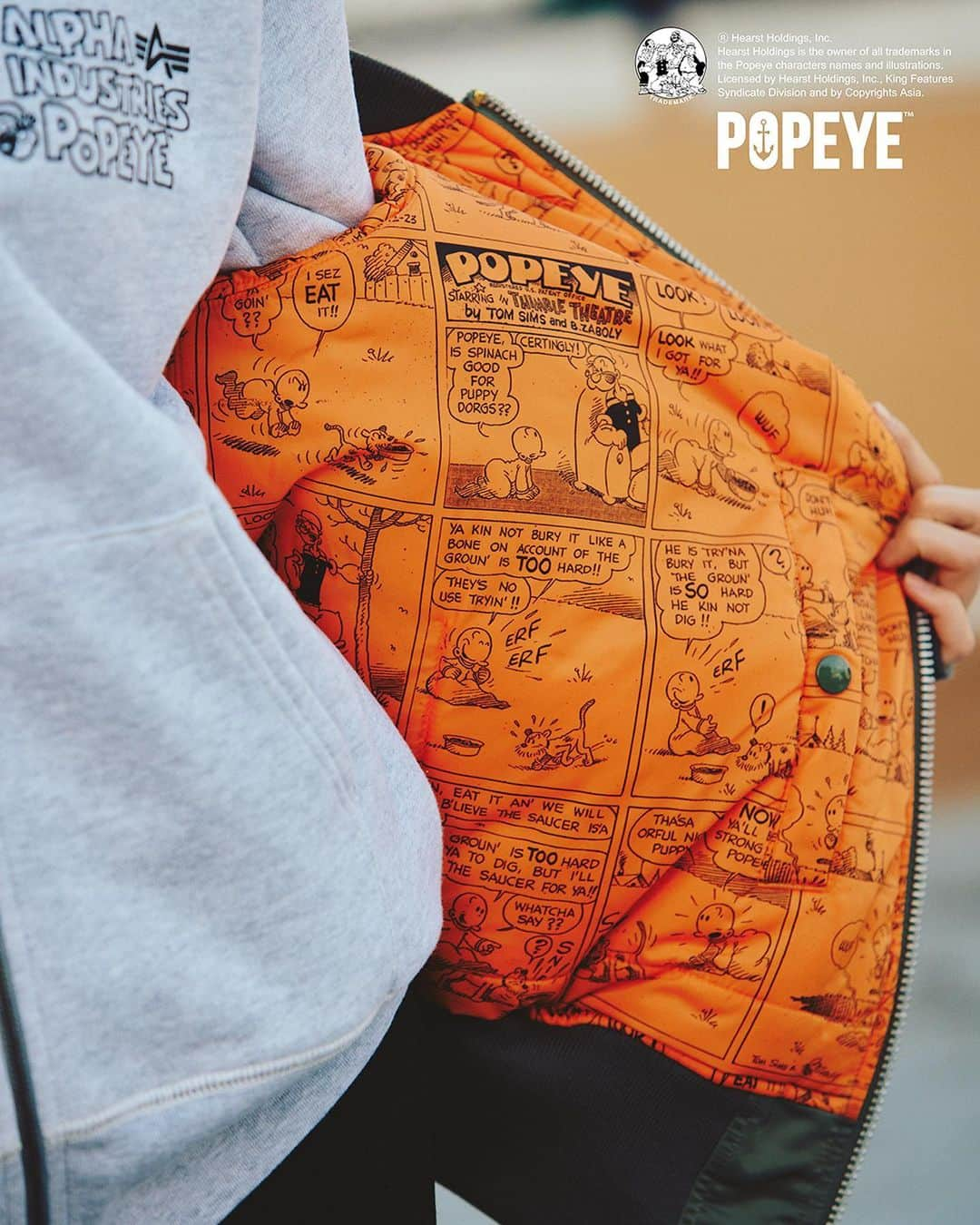 ALPHA INDUSTRIES JAPANさんのインスタグラム写真 - (ALPHA INDUSTRIES JAPANInstagram)「アメリカンコミックから誕生した人気キャラクター、”POPEYE™”とのコラボレーション企画。 定番人気のUSスペックMA-1をベースに、背面には複数のキャラクターワッペンを使用。 裏地は、定番MA-1同様のオレンジカラーにPOPEYE™のコミックグラフィックがポイント！ 胸元のALPHAブランドロゴワッペンのみ取り外し可能。  #alpha_industries_japan  #alpha_industries  #ALPHAINDUSTRIES #ALPHA #ALPHASHOP #MA1　   #streetsnap #ファッションスナップ #military #fashion #outfitpost #ALPHA渋谷店 #アルファインダストリーズ #ミリタリー  #ミリタリーコーデ #ストリートファッション  #アメカジ  #アメコミ #ポパイ #POPEYE #パーカー #カーゴパンツ #カーゴパンツコーデ #秋コーデ #カジュアルファッション」10月13日 17時36分 - alpha_industries_japan