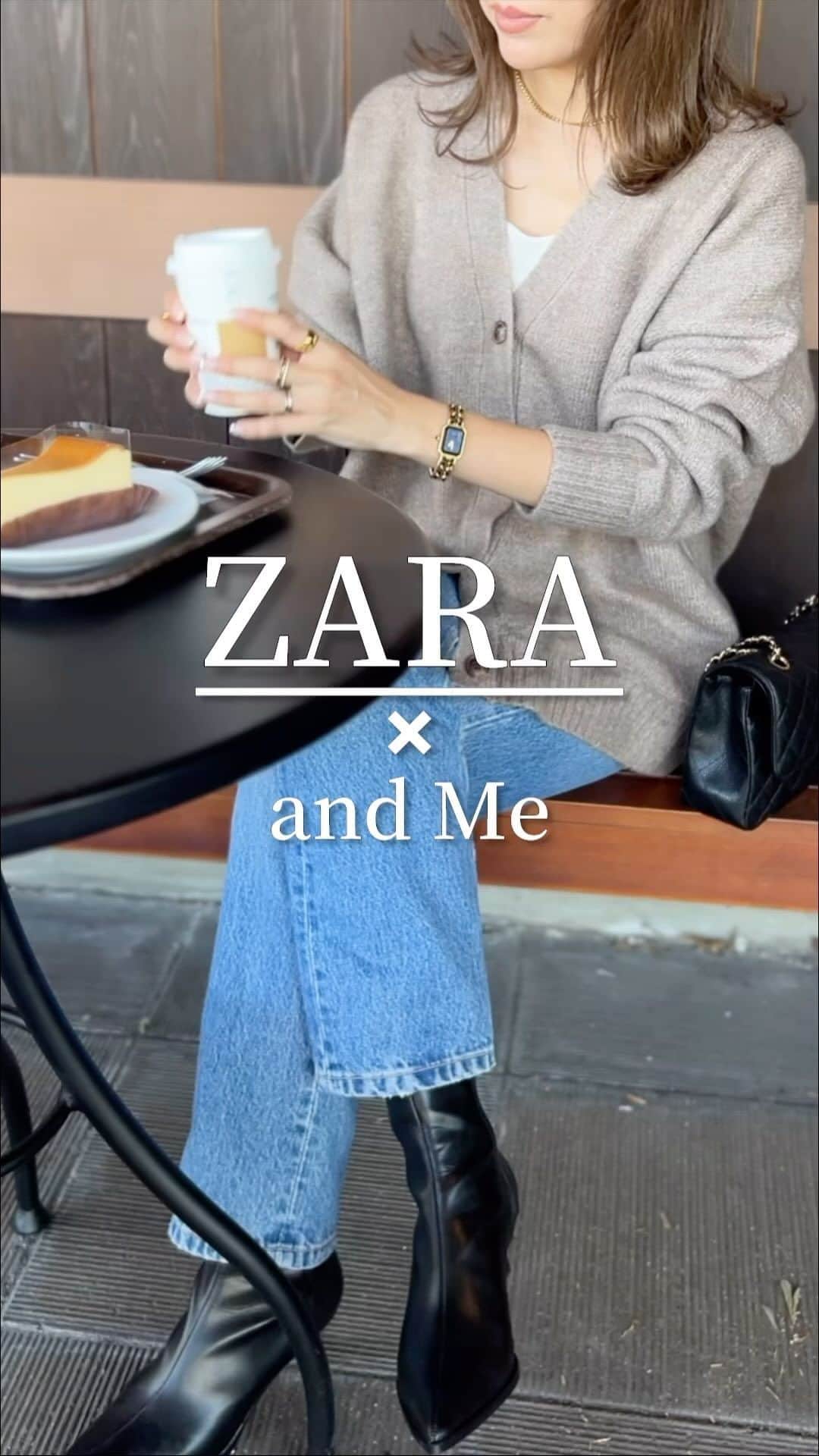 Miyoのインスタグラム：「骨格&パーソナルカラー診断結果▶︎ @miyopu ⁡ 久しぶりにテラス席で☕️🍰 ⁡ ノースリ×ニットカーディガンの組み合わせで 着れる今の季節が一番好き🍂 ⁡ 165cmでもお尻全体が隠れる丈なので、 体型カバーもできるよ👌🏻 チクチク感は無し🥰 (グレイッシュベージュ着用) ⁡ 今タイムセール中だよ💓 ストーリーズに載せておくね🫶🏻 ⁡ ⁡ Knit cardigan▶︎ @andme_official inner▶︎GU(ブラフィールスクエアネックタンクトップ) denim▶︎ZARA(🔍4365-240) boots▶︎ZARA(🔍3142-210) bag▶︎CHANEL accessory▶︎楽天roomに載せてます ⁡ ⁡ #PR#andme #アンドミー #アンドミーコーデ #アンドミースタイル#ニットコーデ#ママコーデ#高見えコーデ#165cmコーデ#着回しコーデ#GUコーデ#GU購入品#30代コーデ#アラフォーコーデ」