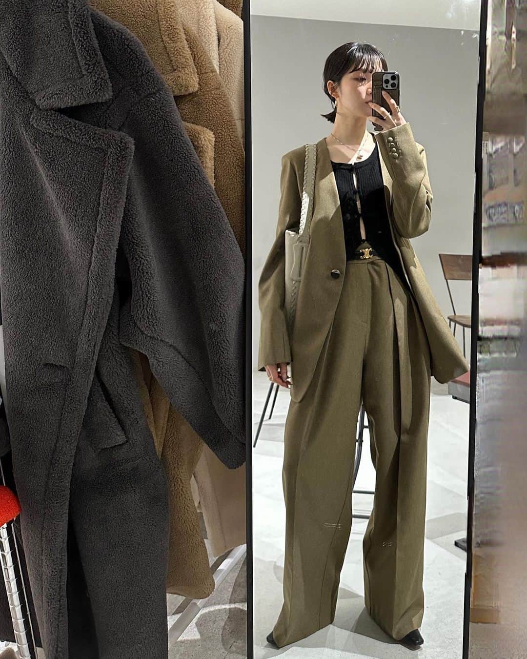 のインスタグラム：「お気に入りしふく♡ 小物はゴールド/ブラックまとめ🫶  @rell_jp #rell_2023aw #celine #セットアップ」