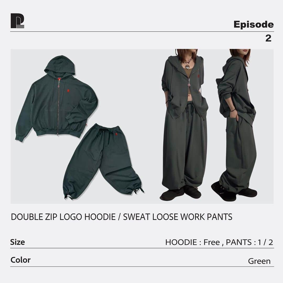 POLYのインスタグラム：「【Pick up】  DOUBLE ZIP LOGO HOODIE SWEAT LOOSE WORK PANTS  21:00- release!」