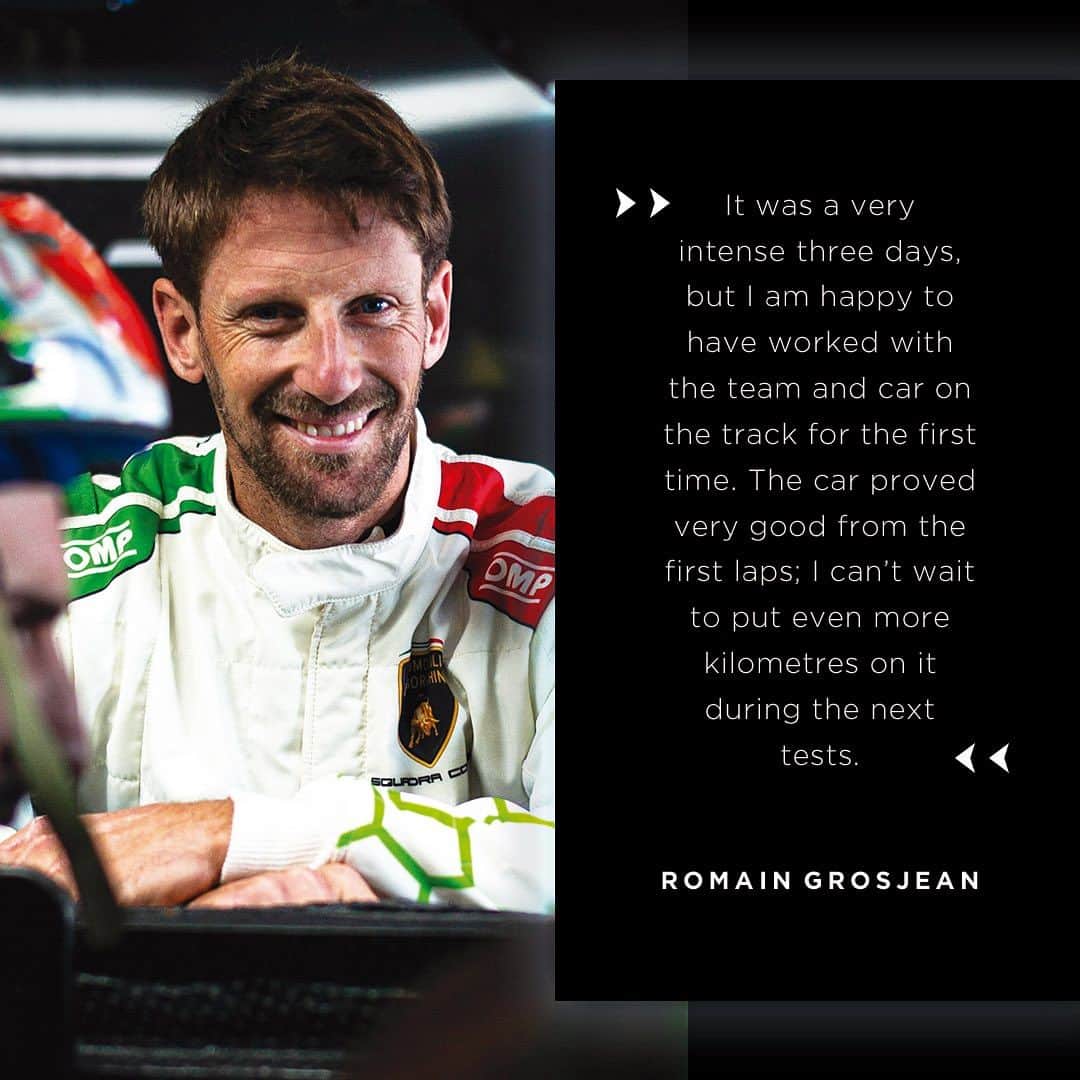ロマン・グロージャンのインスタグラム：「SC63 hits the track once again, completing a productive 3-day test at the @circuitocostadealmeria 🇪🇸  The test also marked the debut of Romain Grosjean at the wheel of the SC63, alongside driver Andrea Caldarelli.  #SC63 #LamborghiniSC #IronLynx #RaceToInspire」