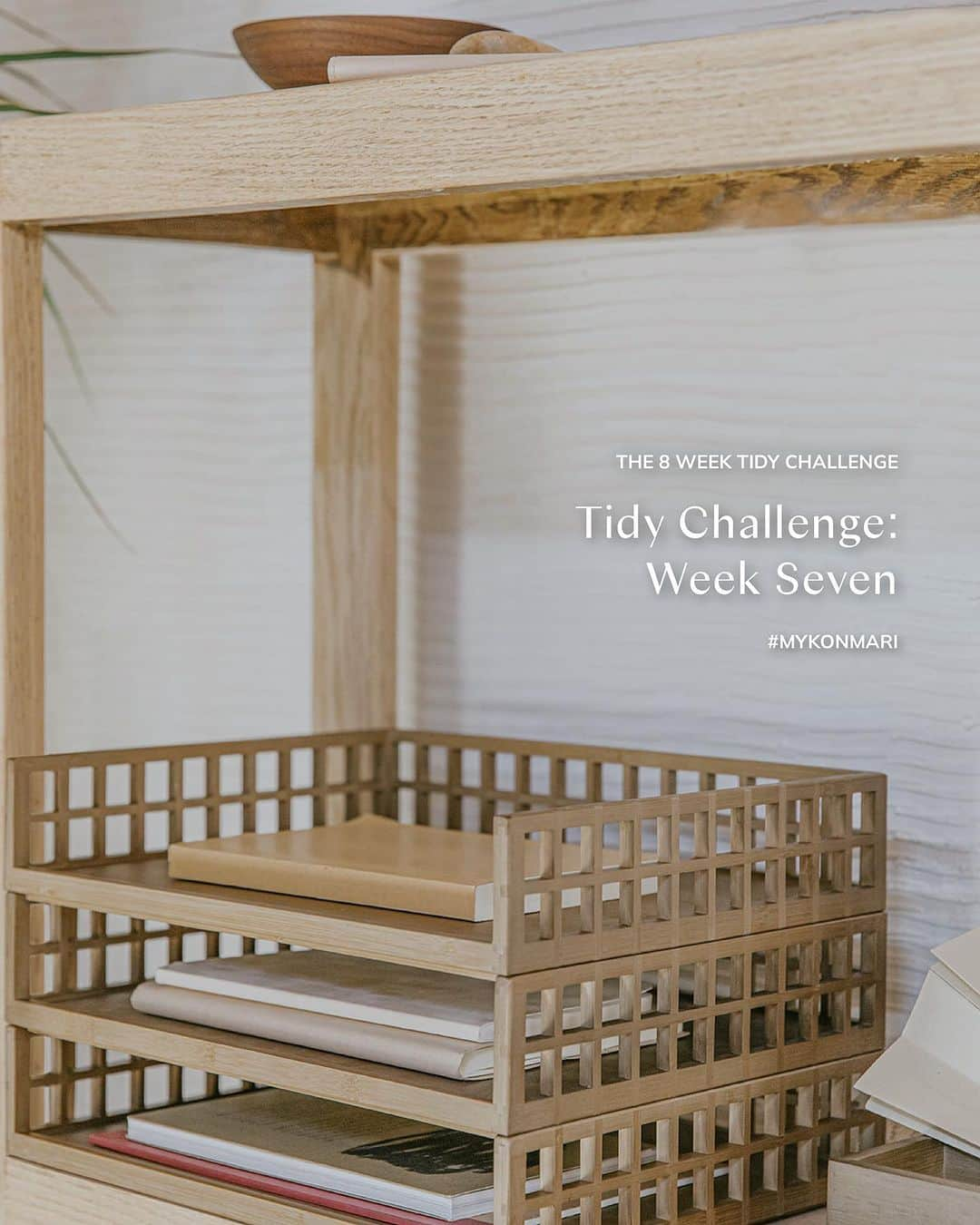 近藤麻理恵のインスタグラム：「Week 7 of the 8 Week Tidy Challenge has just started!  This week is putting focus on really finding the perfect home for each of your joy-sparking items now that you’ve done all the difficult parts of letting go of or discarding ones that didn’t pass your joy-checking process!   For more details on the daily tidying sections, feel free to check it out through the link in our bio 🔗Tidy Challenge: Week 7 or search it up online!  Day 43: Give Everything a Home Day 44: Tackle Deep Drawer Storage Day 45: Organize Books by Category Day 46: Make a Recipe Box Day 47: Use What you Have Day 48: Maximize Wall Space Day 49: Get Creative With Small Spaces  🔗Tidy Challenge: Week 7  Don’t forget to tag #mykonmari during your tidying journeys for a chance to be highlighted on our social media!  #konmarimethod #konmari #mariekondo #netflix #organization #tidying」