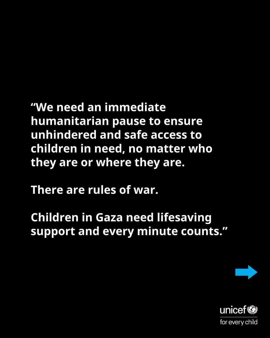 unicefさんのインスタグラム写真 - (unicefInstagram)「Time is running out for children in Gaza.  UNICEF calls for an immediate humanitarian pause and safe access to scale and sustain lifesaving services for children.」10月14日 8時19分 - unicef
