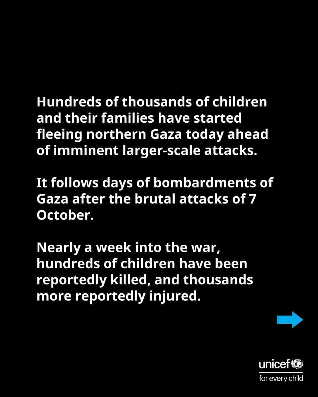 unicefさんのインスタグラム写真 - (unicefInstagram)「Time is running out for children in Gaza.  UNICEF calls for an immediate humanitarian pause and safe access to scale and sustain lifesaving services for children.」10月14日 8時19分 - unicef