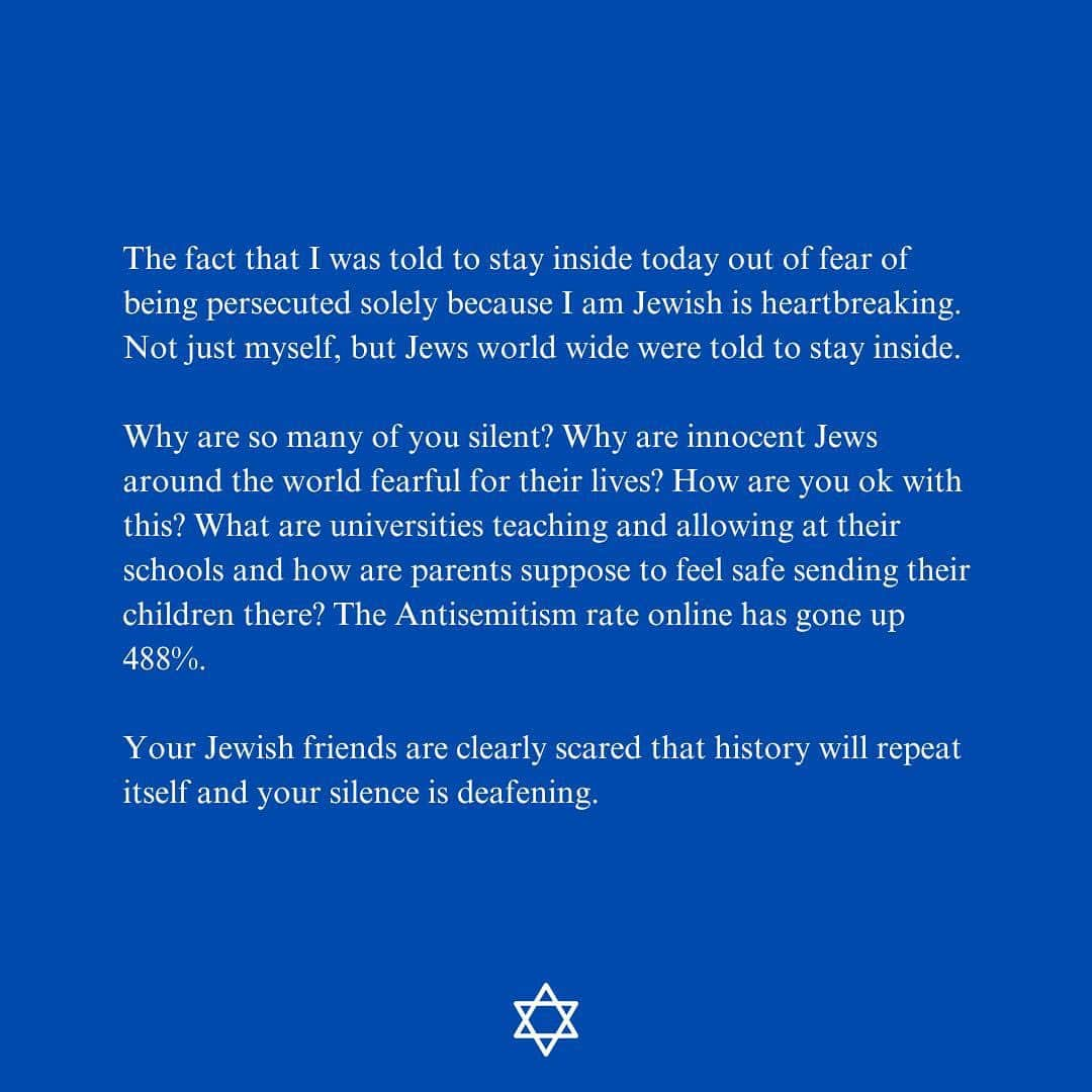 アンドリュー・ウォーレンのインスタグラム：「I don’t have all the answers, but I felt the need to share my thoughts. I was upset when I saw a lot of your silence when innocent Jewish lives were taken, silence from the same people who stand up for everyone else. It’s been as if those Jewish lives were unimportant and secondary. I also feel a huge sadness for all innocent lives taken, especially little children and babies.   We have to use our voices to stop the antisemitic rhetoric that is floating across social media.   #neveragainisnow」