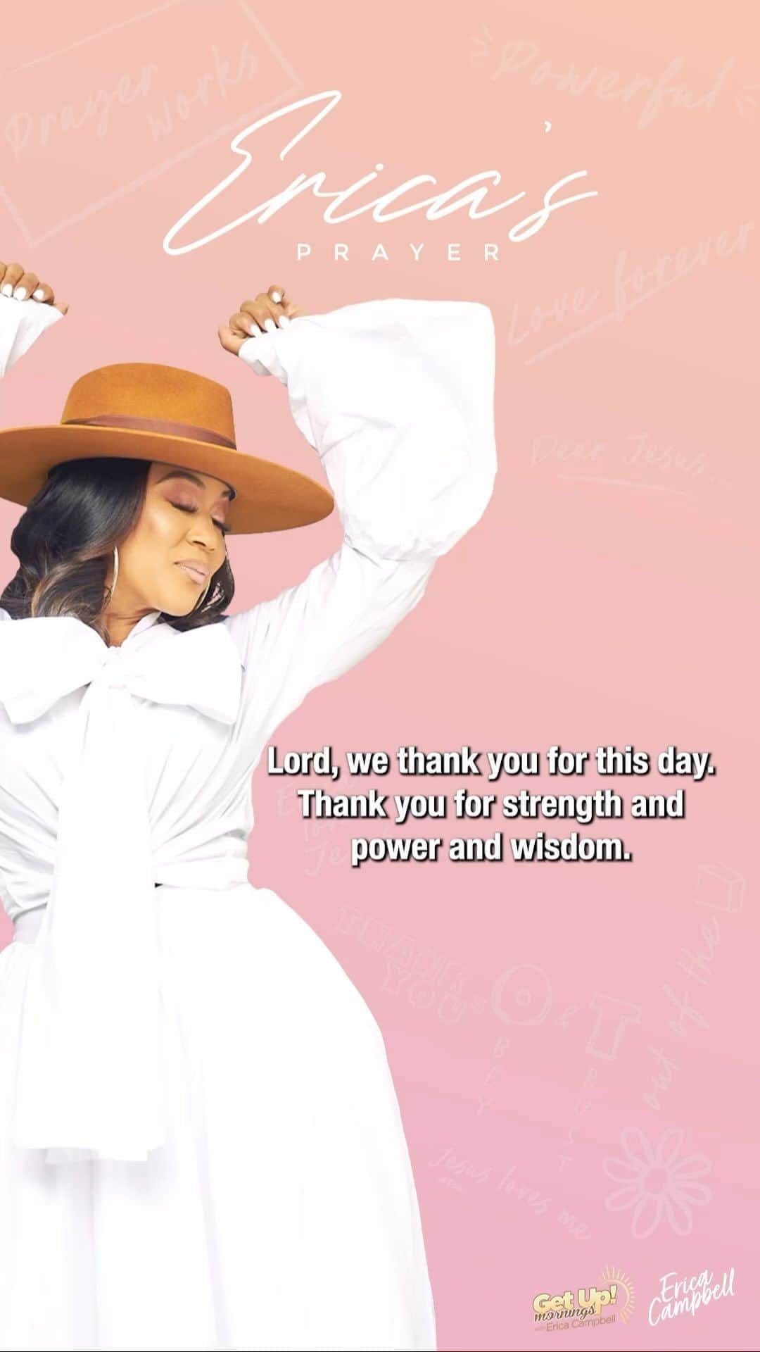 のインスタグラム：「Lord, help us to be understanding with people today. Help us to extend grace today in Jesus’ name. Help us to not be short with folks. Lord, let us extend the grace that you have extended to us.  #EricaCampbell #EricasPrayer #GetUpErica」