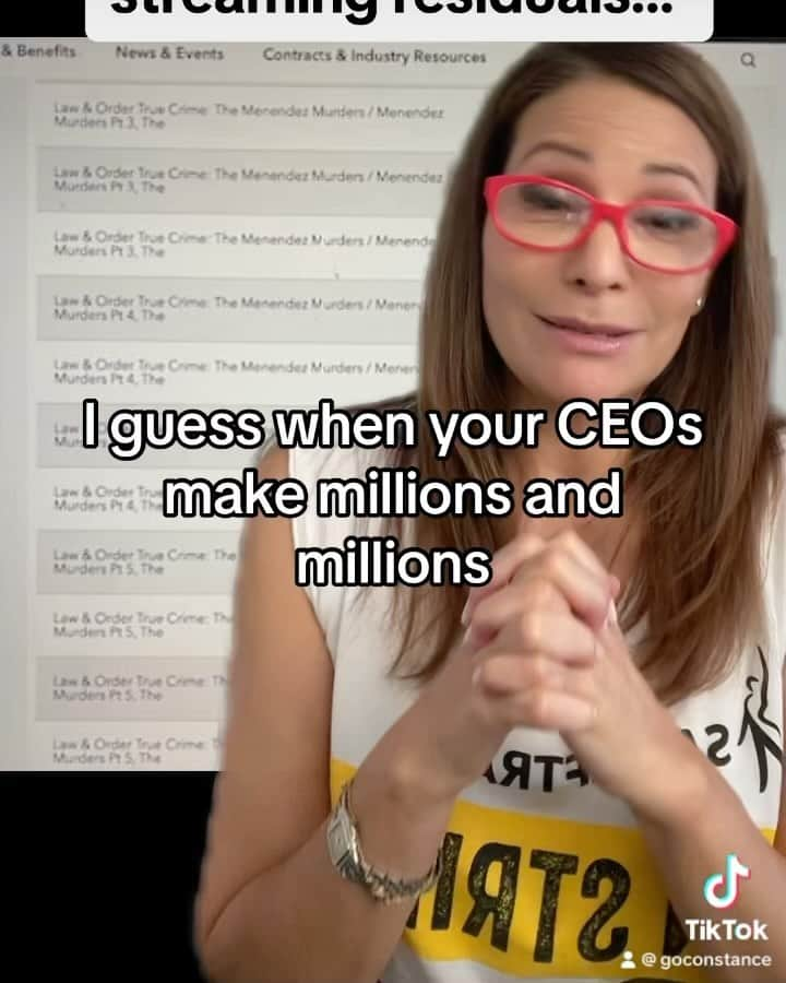 コンスタンス・マリーのインスタグラム：「Why We @sagaftra Union Actors are on Strike: Streaming Residuals Problems Explained…(in 3 parts) The business model of how tv shows are delivered to audiences is Sooooo different. Our contracts need to be different. $0.00 checks are the norm now.  Big Studios tried to starve out the writers, 148 days. With no work, no pay. In the end , Big Studios/AMPTP they gave them exactly what they had asked for 5 months prior! Why? Makes no sense. It’s just hurting the working people.   Big Studios cry poor, Even while CEO’s and Corporations make millions & billions! It is unsustainable. They changed the model , they need to agree to update our contracts. Super simple. ✨ Until then, we fight for a fair wage. We have been out of work for 90 days, but longer if you add in the time the writers went on strike. Big studios are now trying to starve us out…. Be we won’t back down. 💪🏽 We fight for the future generations of actors. Just like the actos that came before us. We stand on their shoulders. We have to fix this. ✨💪🏽💪🏼💪🏾💪🏽💪🏼💪🏾💪🏽✨ #CorporateGreed #CorporateGreedIsNotGood #Residuals  #PayAFairWage #FairIsFair #actorsStrike #SagAftraStrong #Friday #ActorsLife #Actor #Actress #Latina #Fyp #ForYou #ForYouPage #Union #UnionStrong #SagAftraStrong」