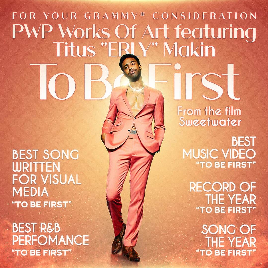 タイタス・マキン・ジュニアのインスタグラム：「Welp…this is cool • • Thank you Grammy voters 🗳️ for your time and consideration!  “To Be First” PWP Works of Art featuring Titus “ERLY” Makin from the film “Sweetwater”  @sweetwatermovie @nealhpogue @verdine_white #pwpworksofart #erly #tobefirst #recordingacademy」