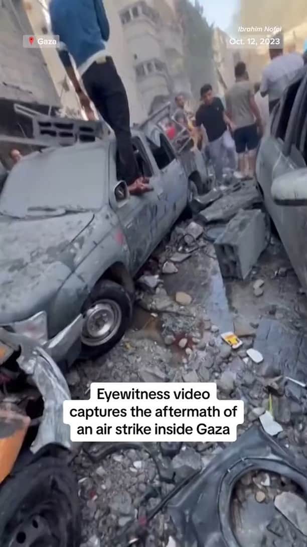 NBC Newsのインスタグラム：「Eyewitness video shows destroyed buildings in the aftermath of an airstrike inside Gaza.」